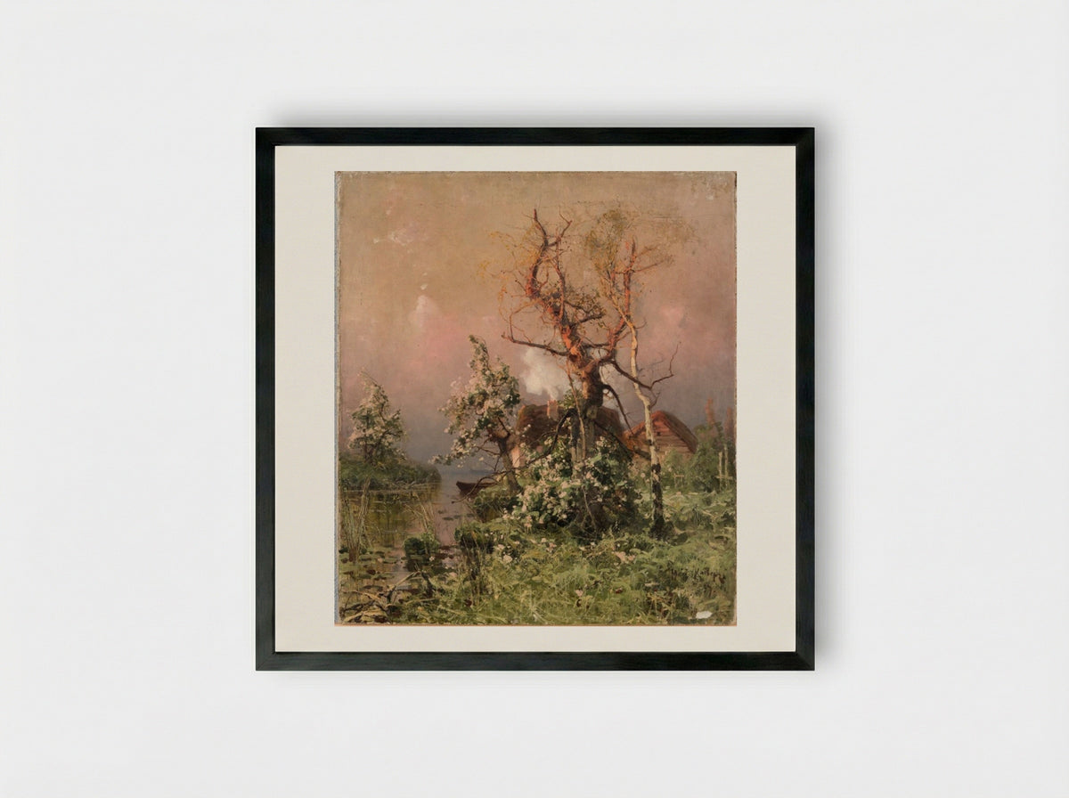 Springtime at the Riverbank - Julius Sergius von Klever - Framed Print Black