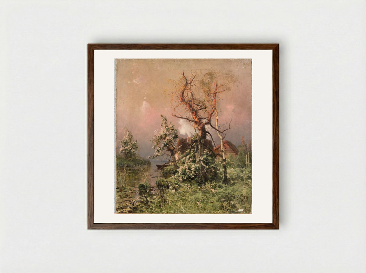 Springtime at the Riverbank - Julius Sergius von Klever - Framed Print Dark Wood