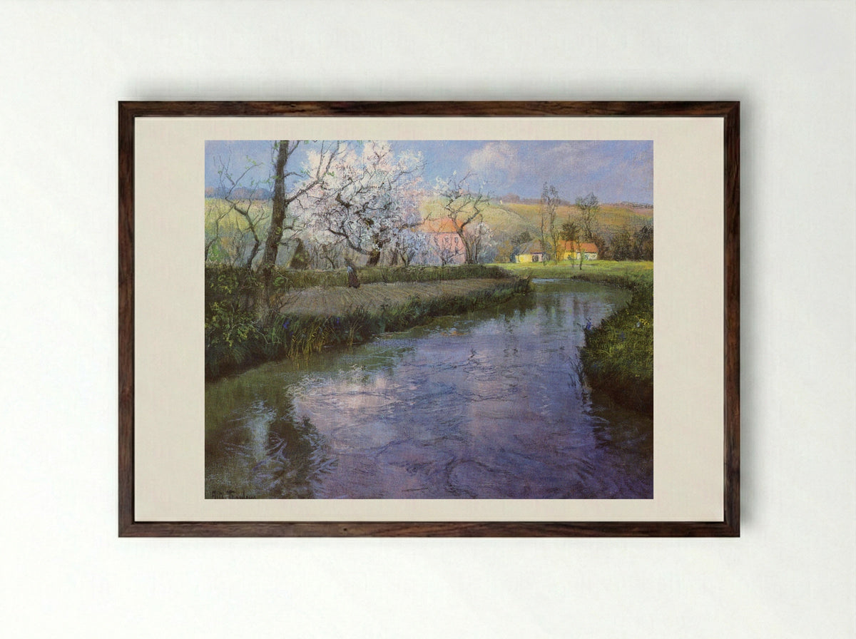 Springtime by the River - Frits Thaulow - Framed Print Dark Wood