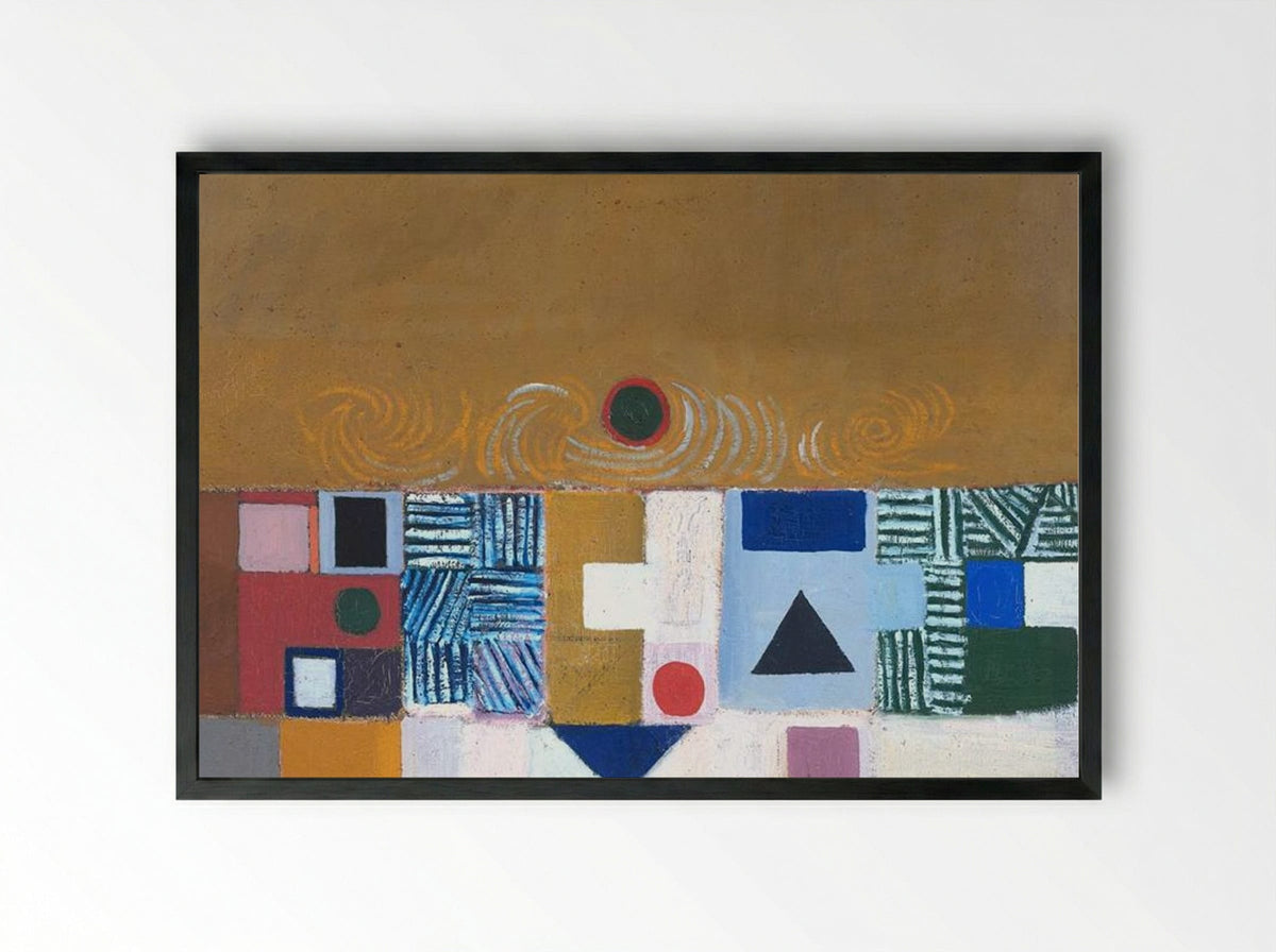 Square Motif, Blue and Gold: The Eclipse - Victor Pasmore - Framed Print Black