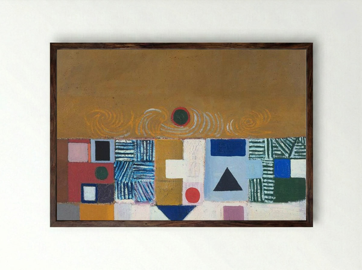 Square Motif, Blue and Gold: The Eclipse - Victor Pasmore - Framed Print Dark Wood