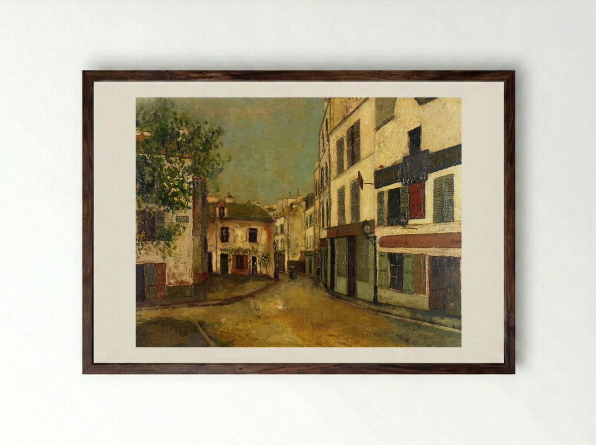 Square Tertre on Montmartre - Maurice Utrillo - Framed Print Dark Wood