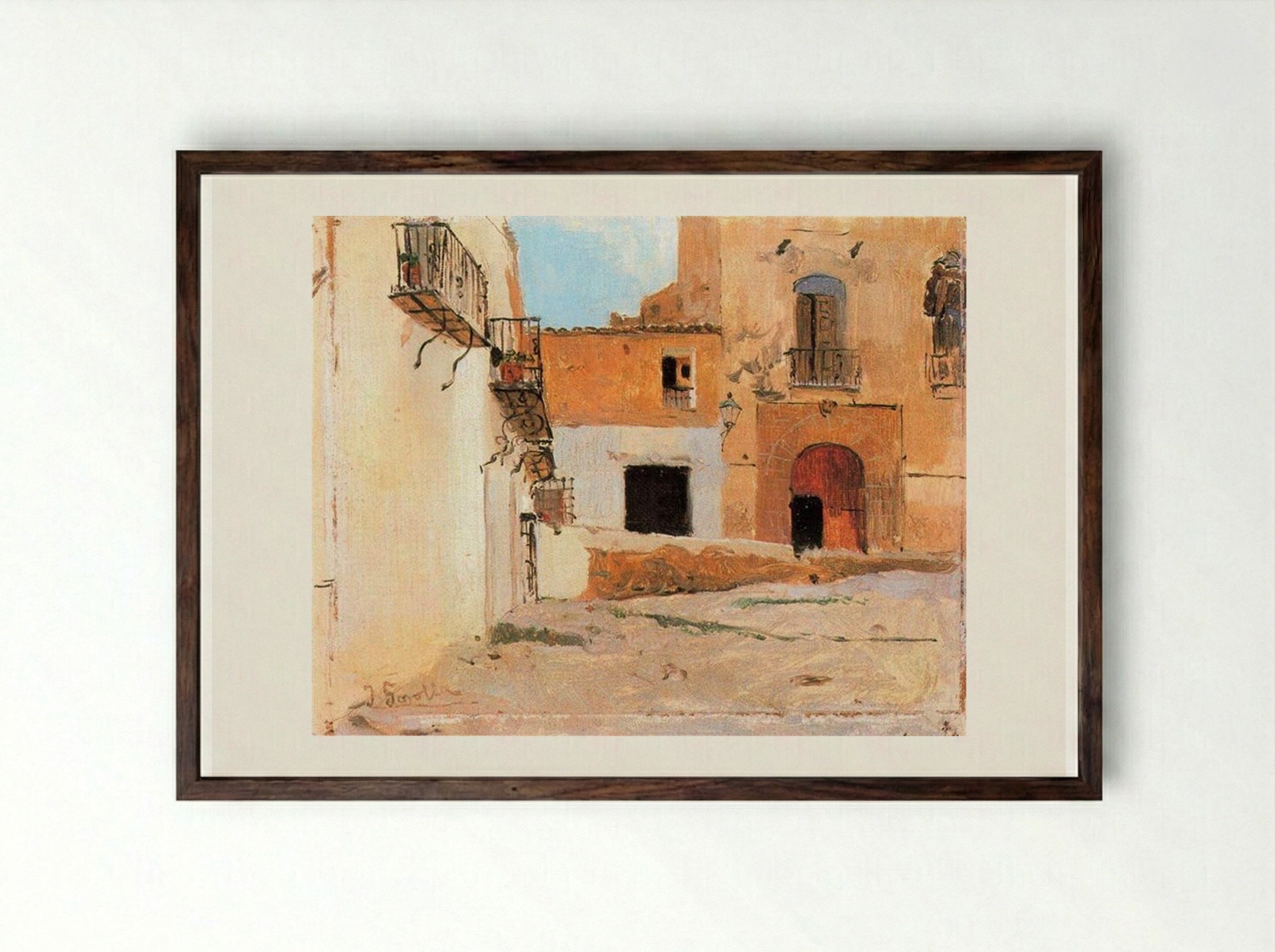 Square of Valencia - Joaquín Sorolla - Framed Print Dark Wood