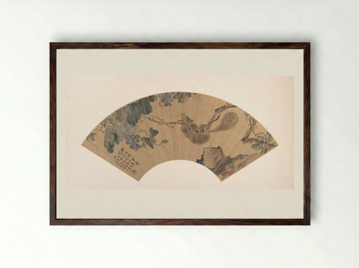 Squirrel and Grape - Liu Deliu - Framed Print Dark Wood