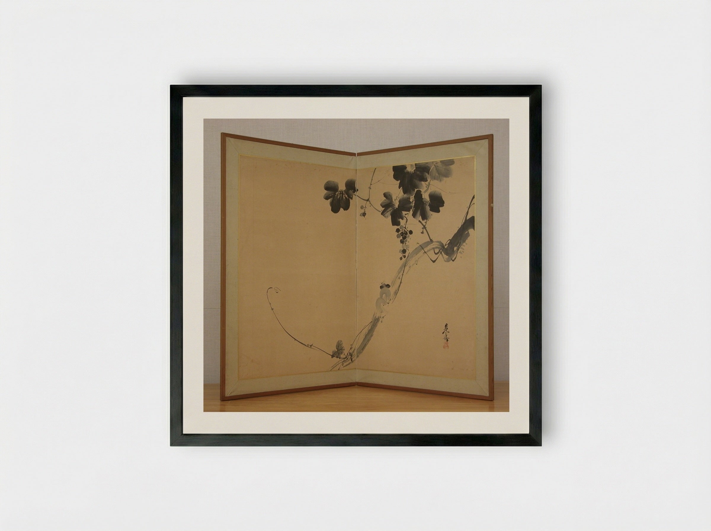 Squirrel on Grapevine - Shibata Zeshin - Framed Print Black