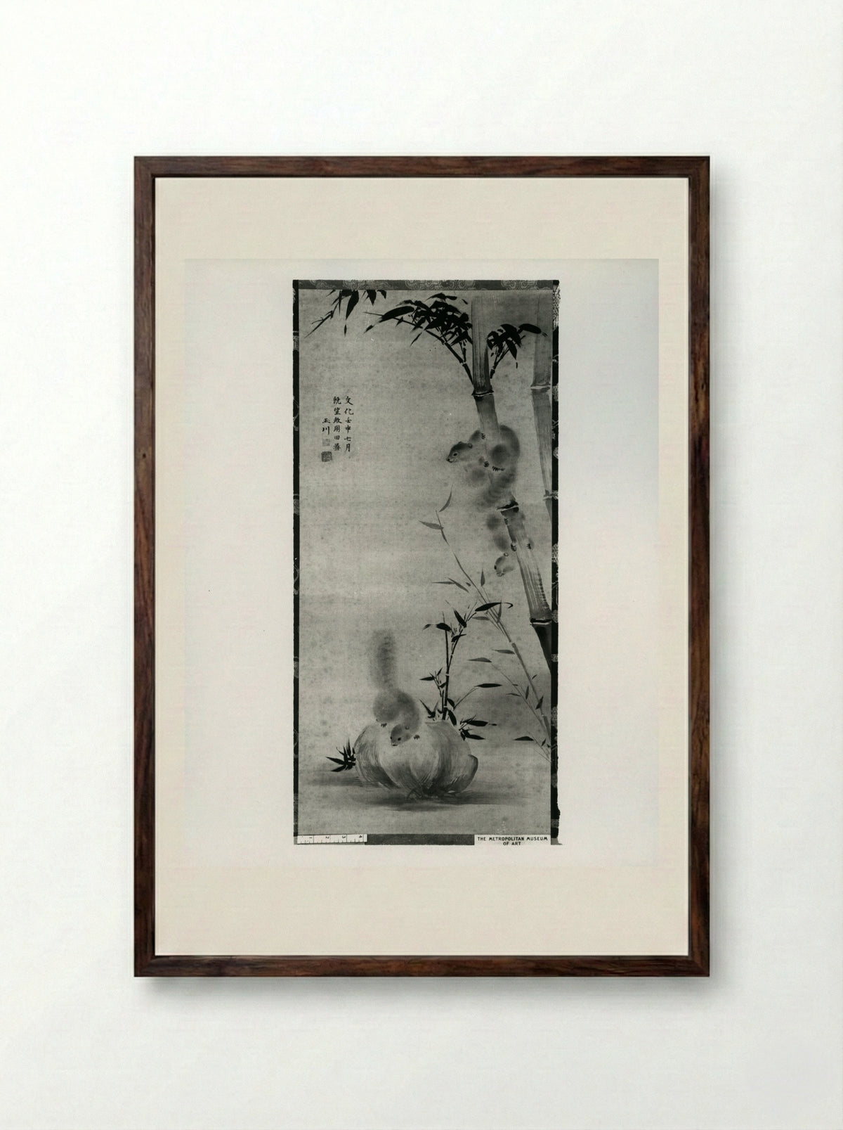 Squirrels on Bamboo and Rock - Mochizuki Gyokusen - Framed Print Dark Wood