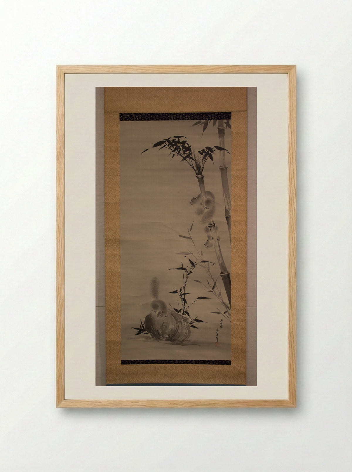 Squirrels on Bamboo and Rock - Kano Osanobu - Framed Print Wood