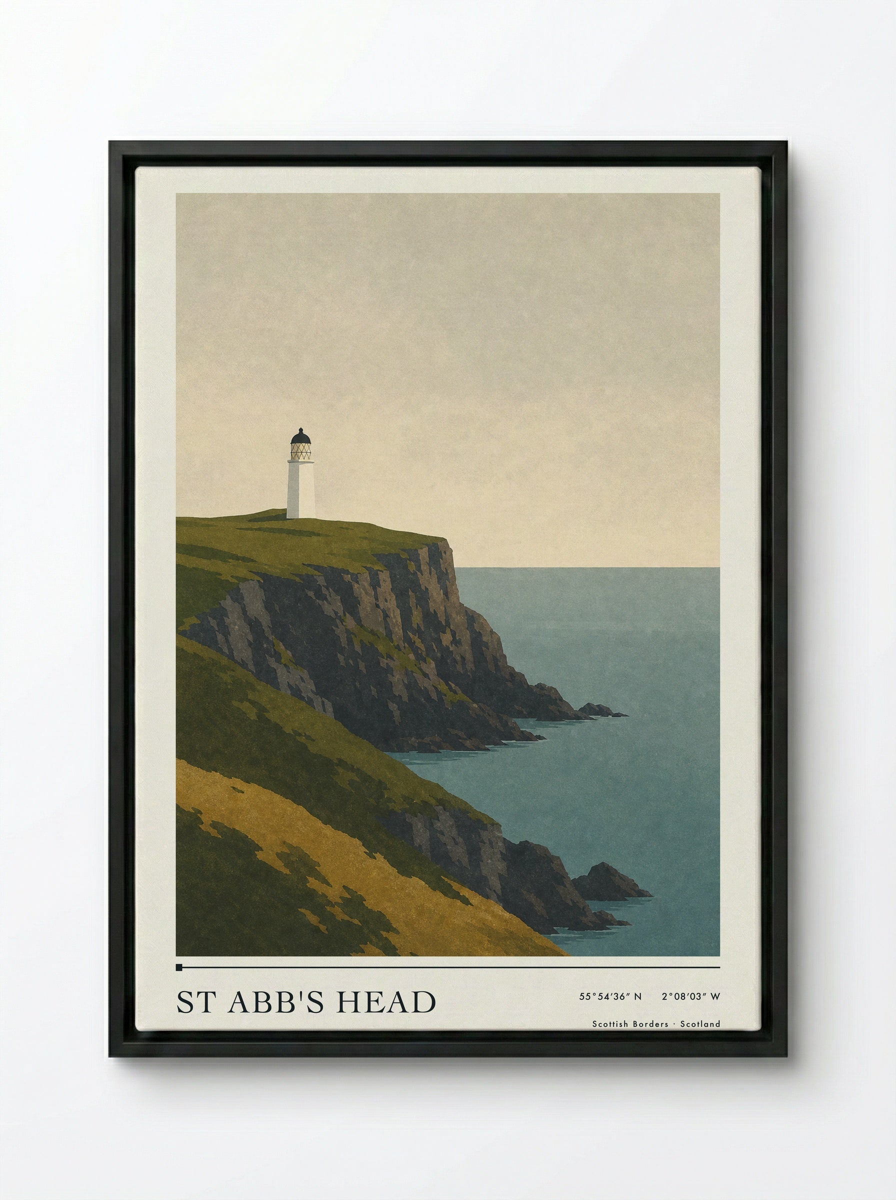 St Abb's Head Travel Poster Artwork - Framed Canvas Black