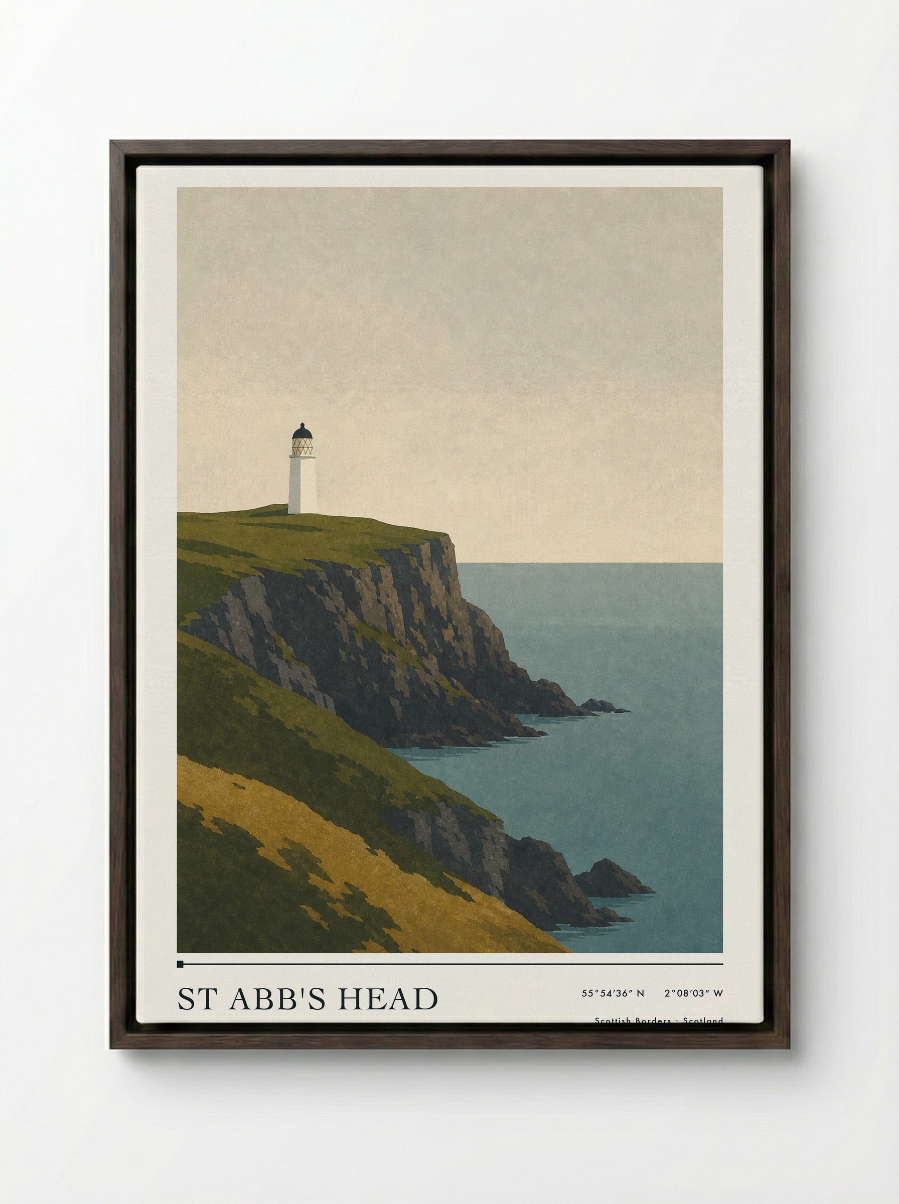 St Abb's Head Travel Poster Artwork - Framed Canvas Dark Wood