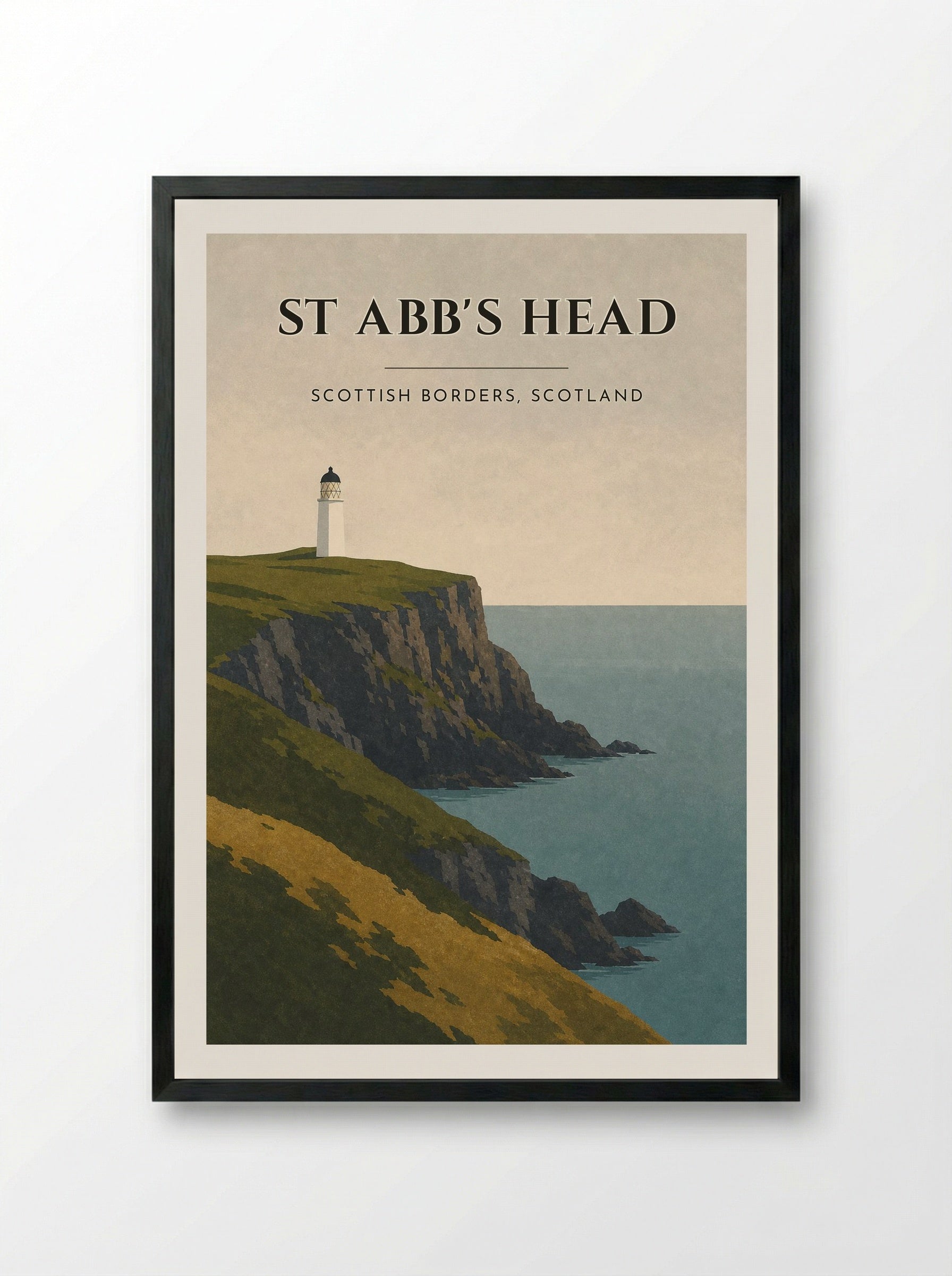 St Abb's Head Travel Poster Artwork - Framed Print Black