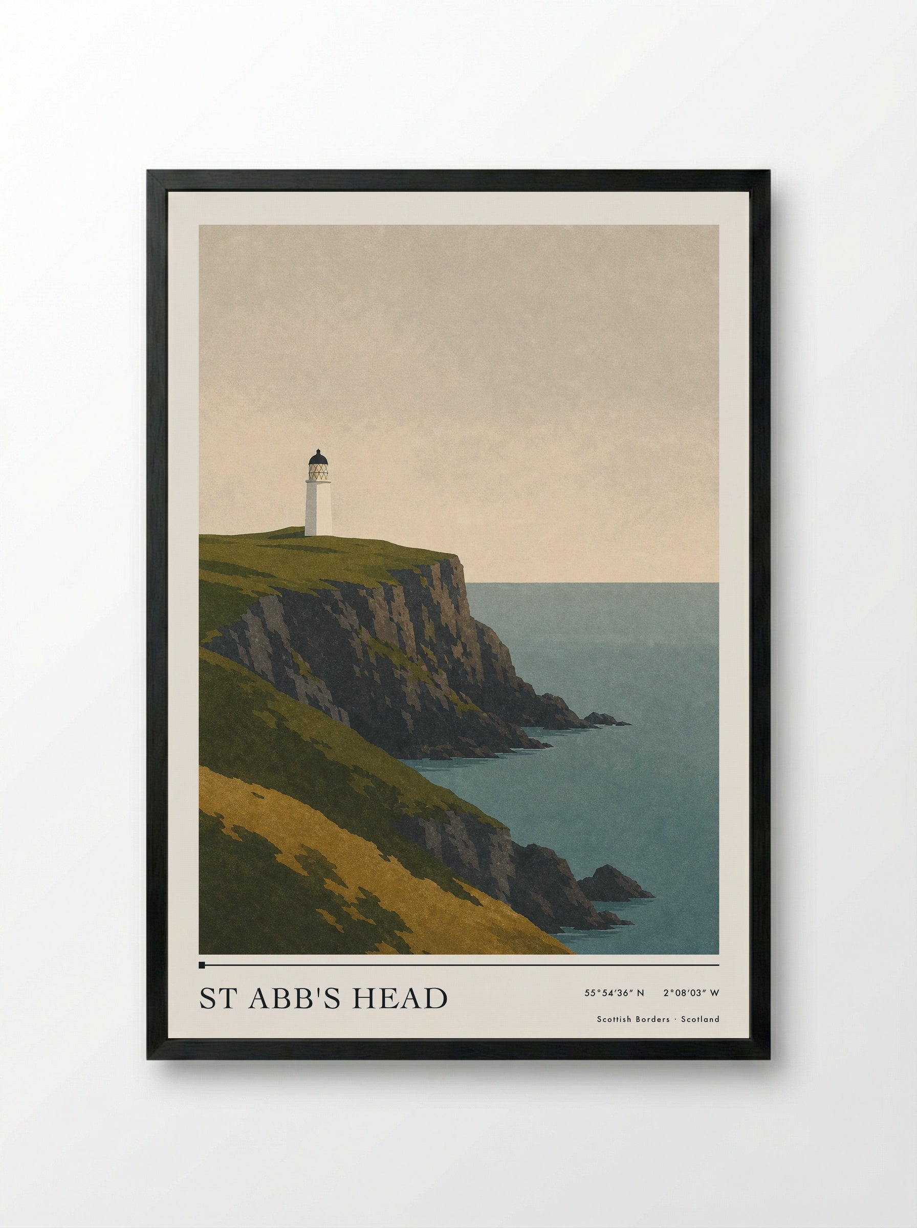 St Abb's Head Travel Poster Artwork - Framed Print Black