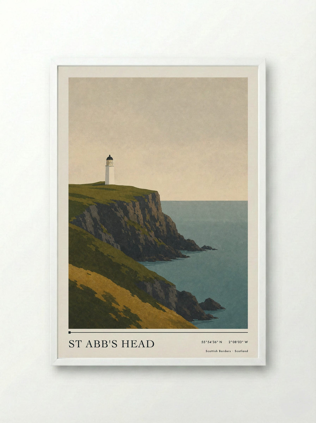 St Abb's Head Travel Poster Artwork - Framed Print White