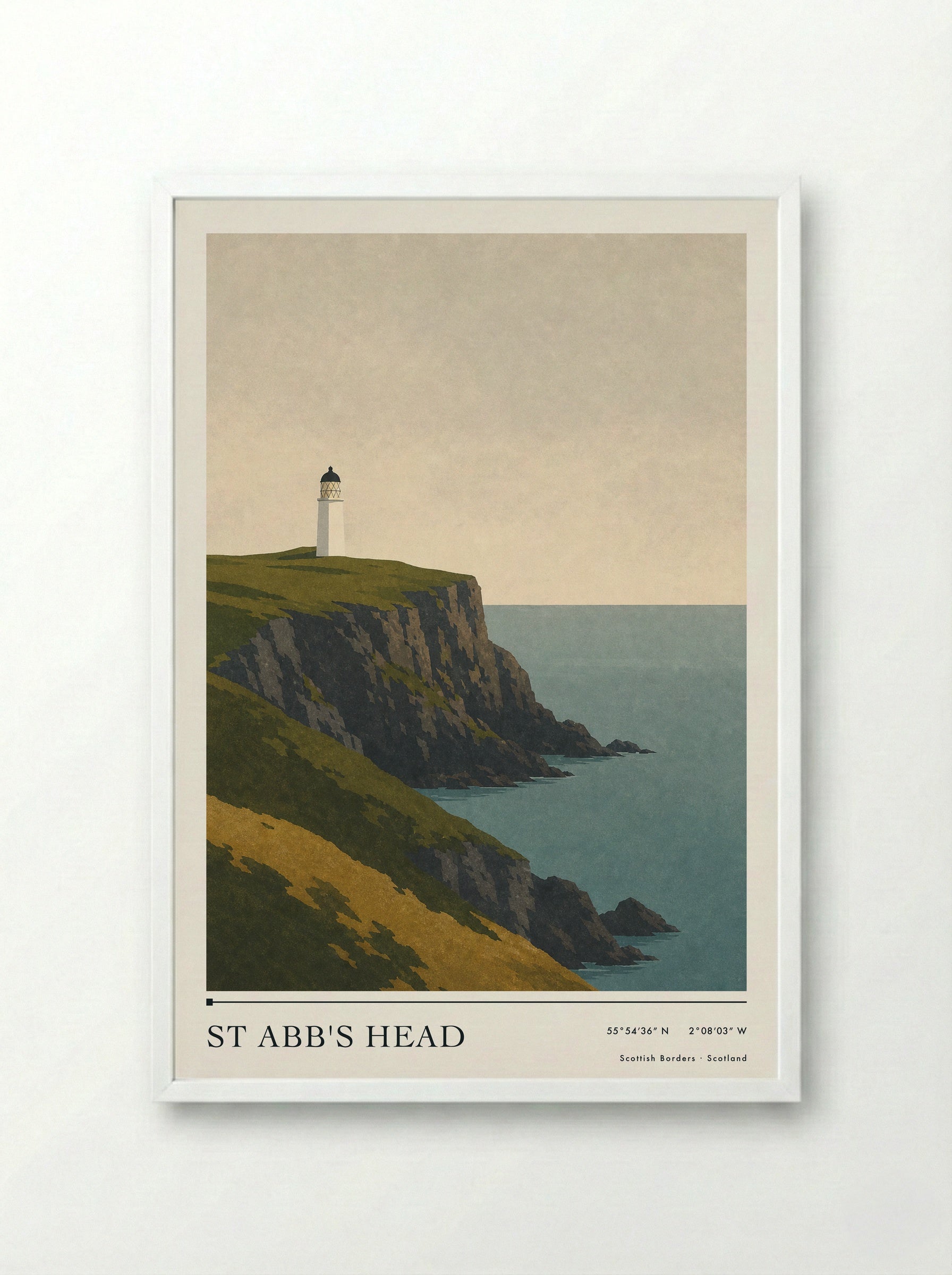 St Abb's Head Travel Poster Artwork - Framed Print White