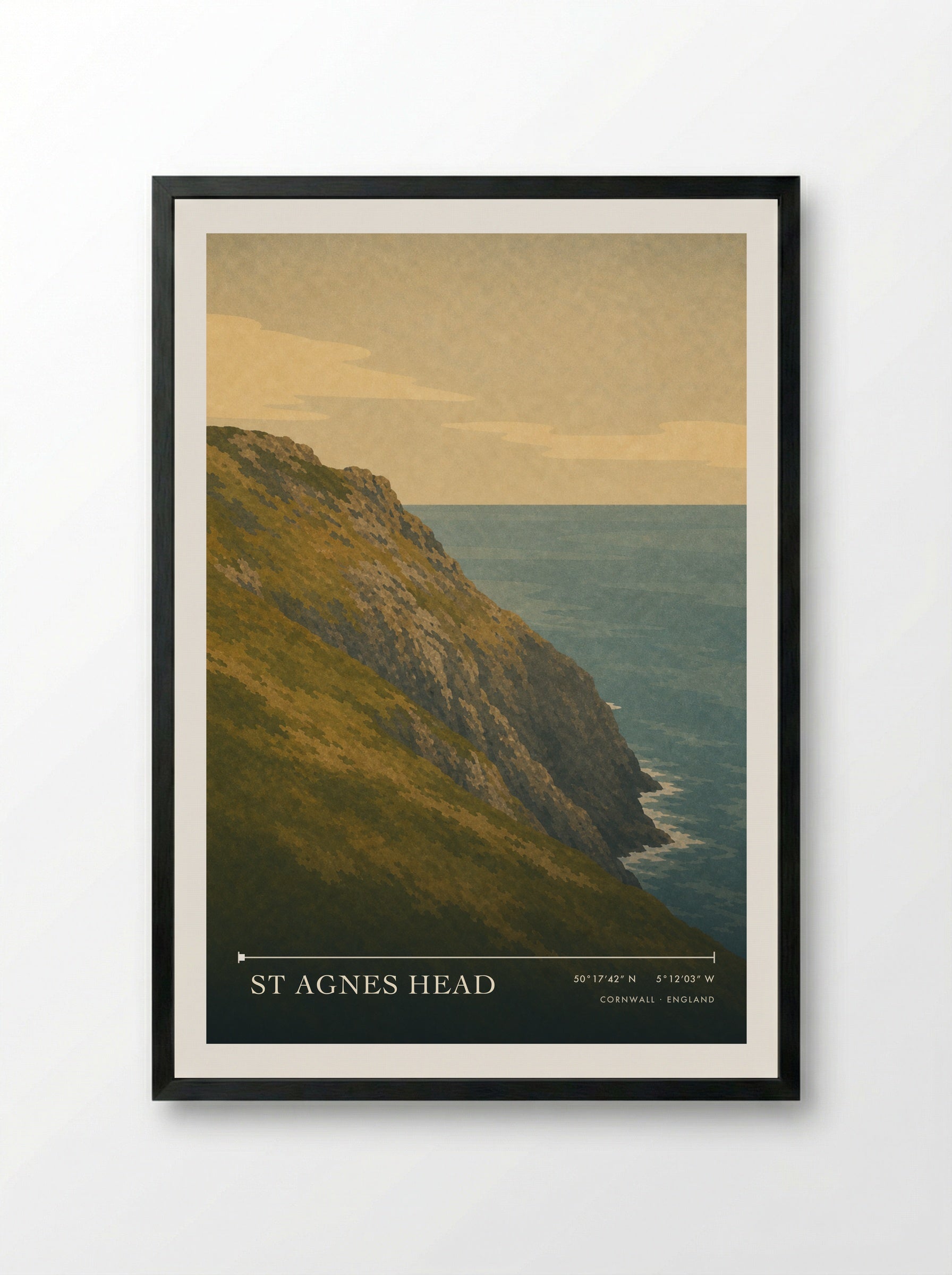 St Agnes Head Cornwall England Travel Poster - Framed Print Black