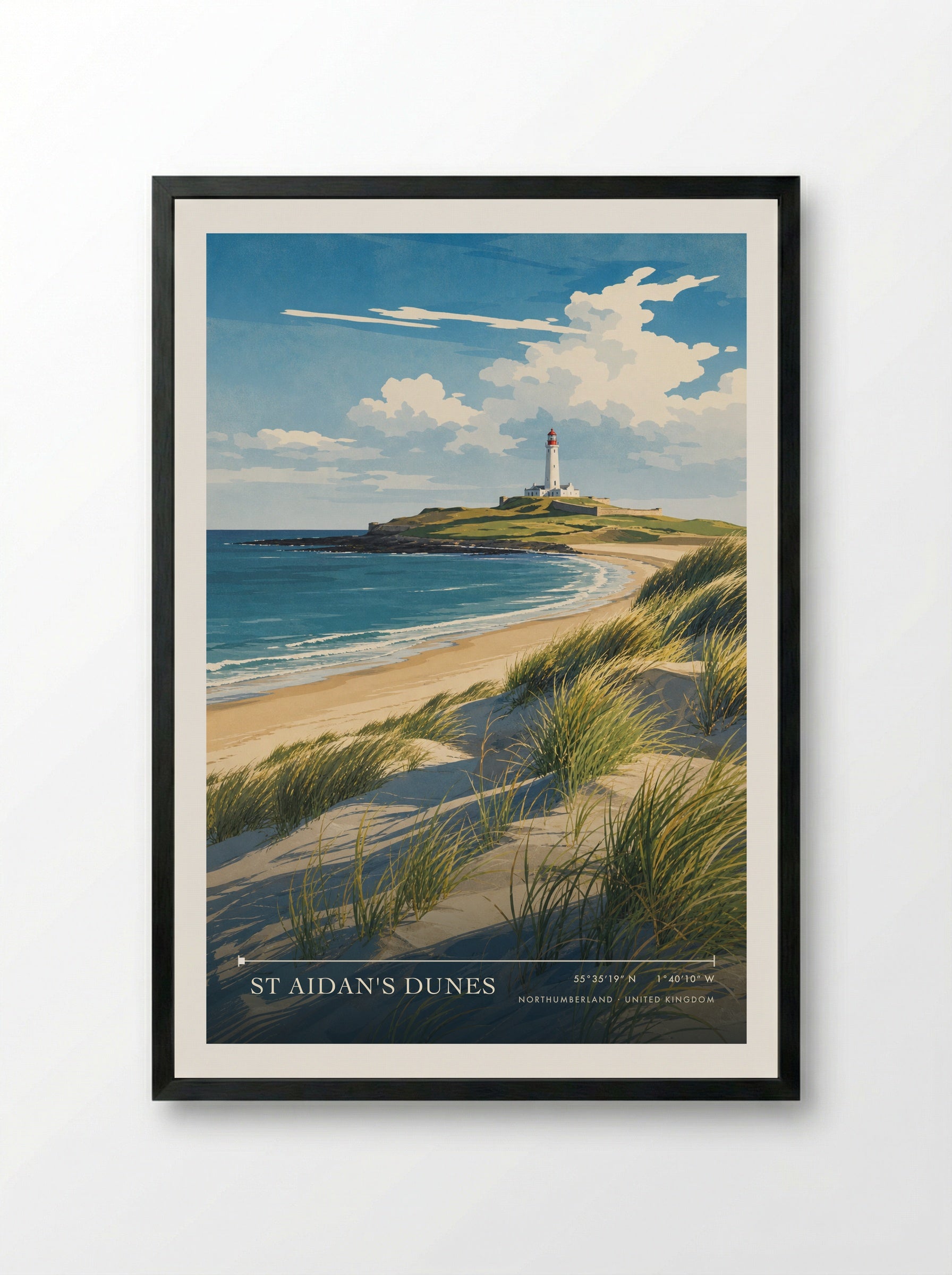 St Aidan's Dunes Northumberland United Kingdom Travel Poster - Framed Print Black