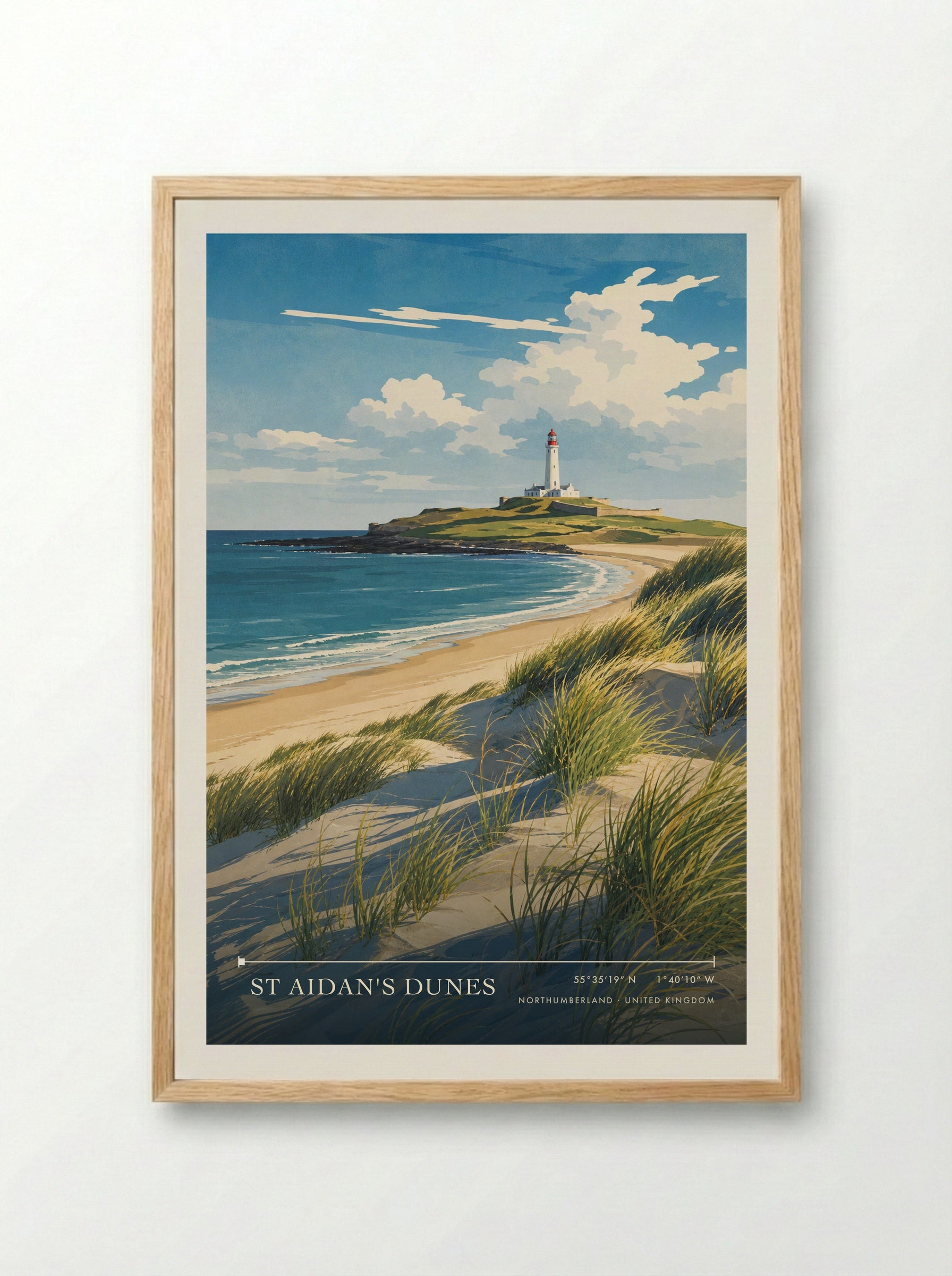 St Aidan's Dunes Northumberland United Kingdom Travel Poster - Framed Print Wood