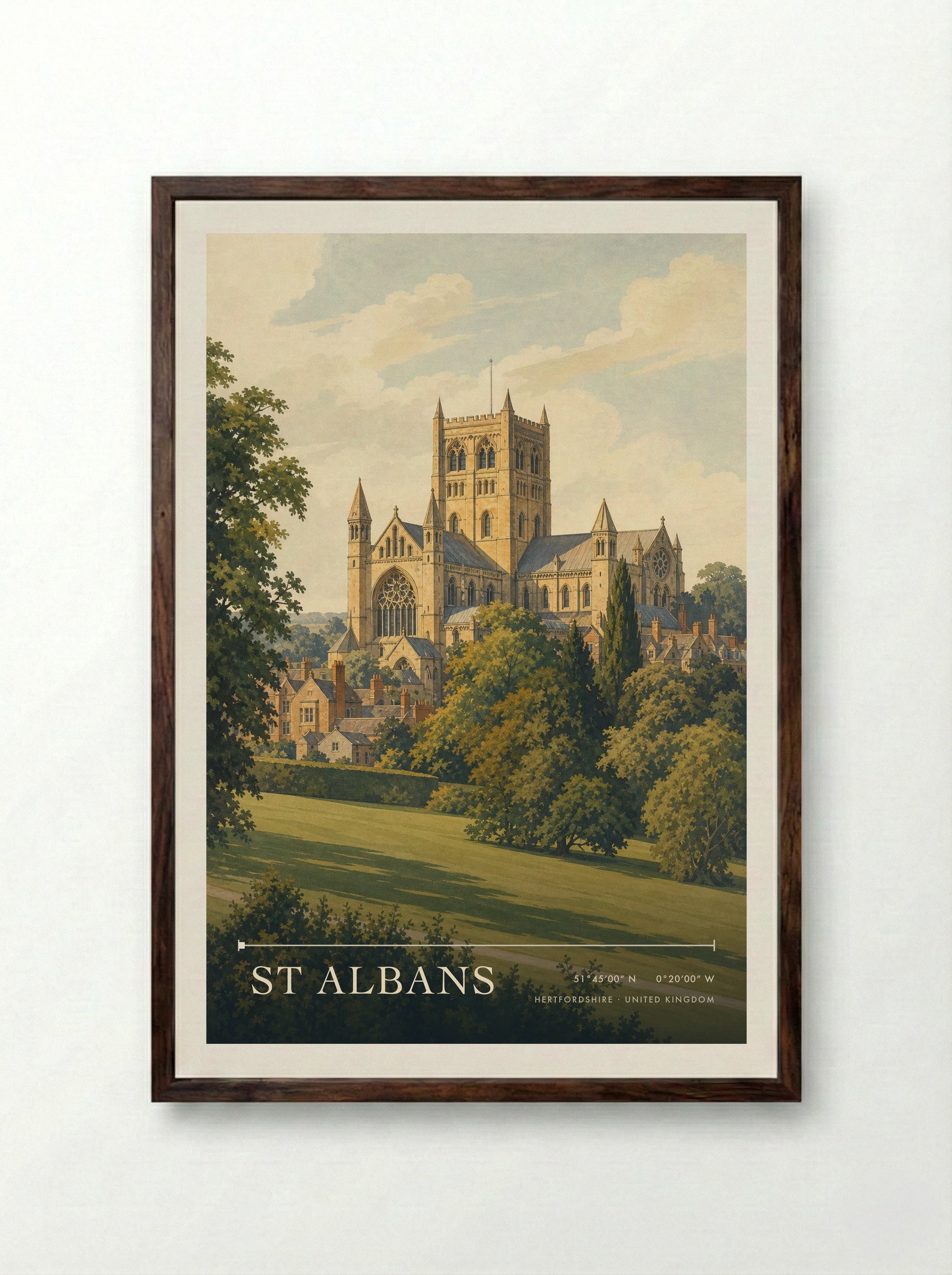 St Albans Hertfordshire United Kingdom Travel Poster - Framed Print Dark Wood