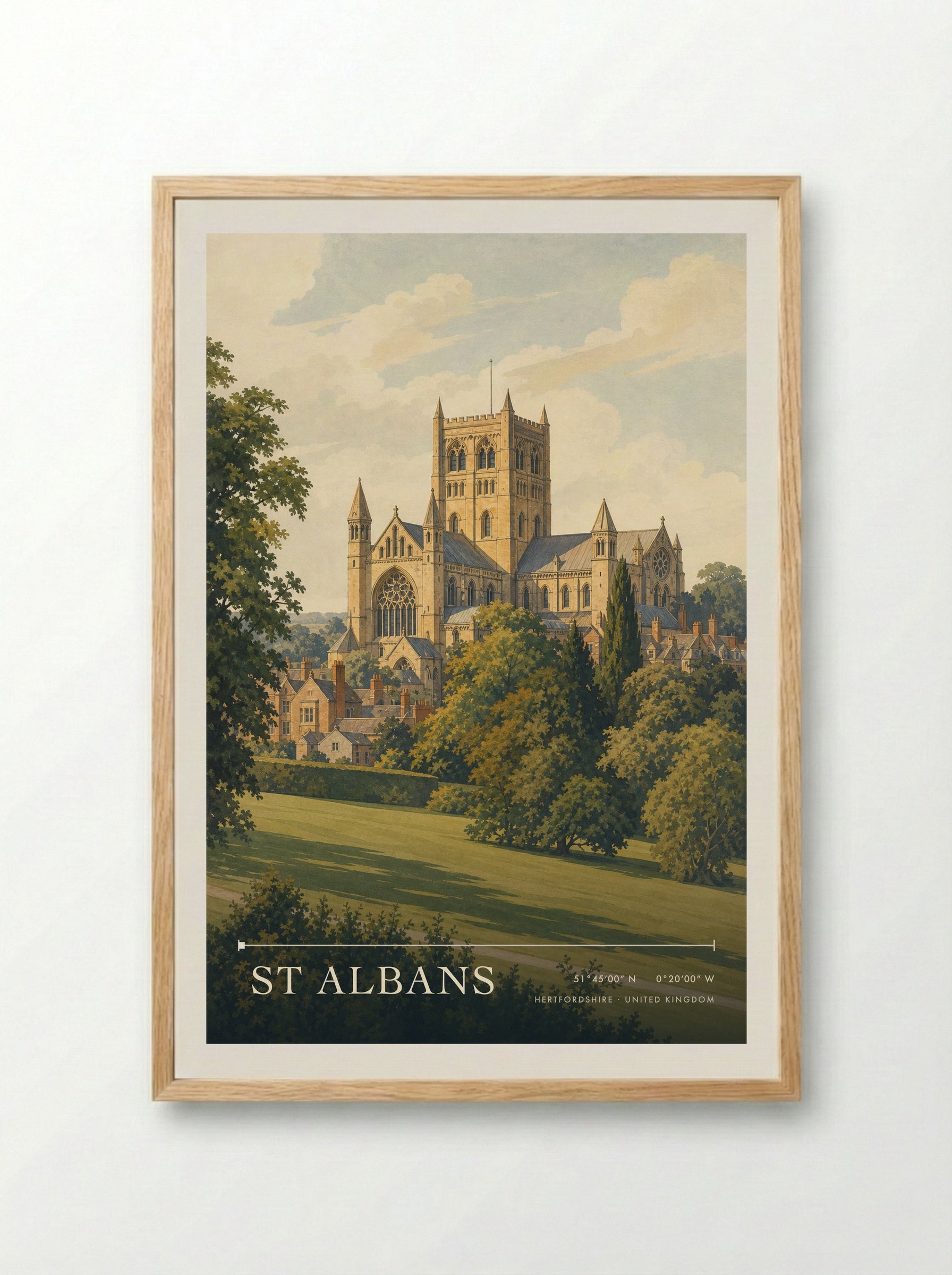 St Albans Hertfordshire United Kingdom Travel Poster - Framed Print Wood