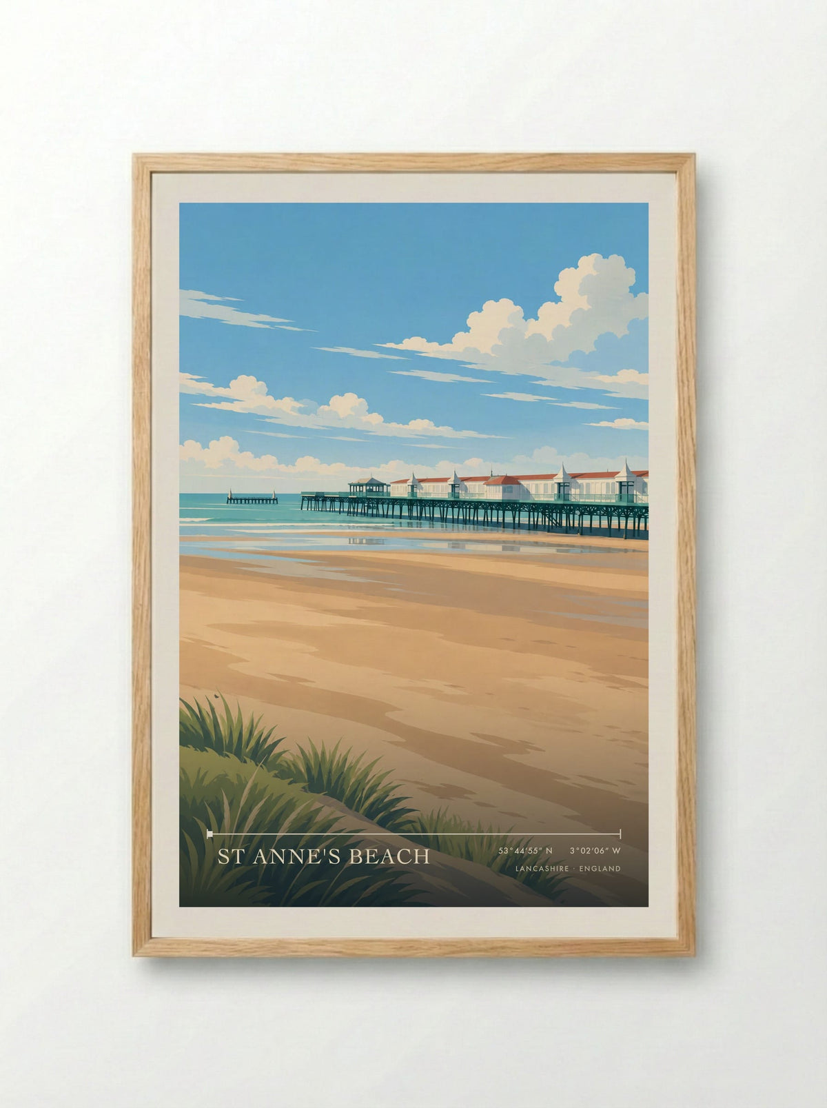 St Anne's Beach, Lancashire | Travel Poster - Framed Print Wood