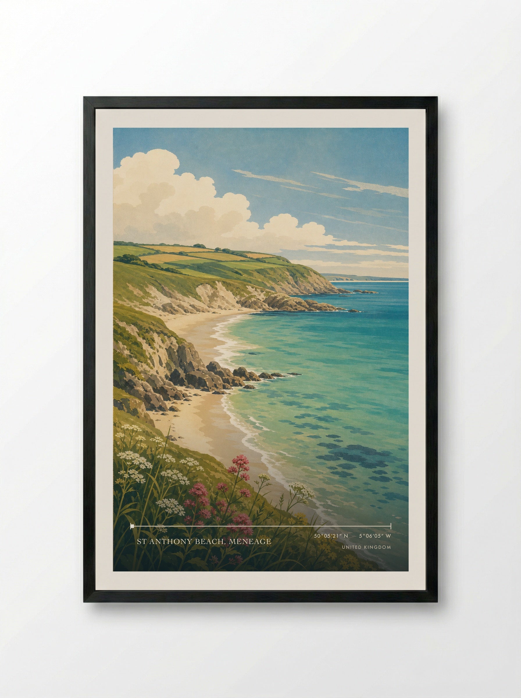 St Anthony Beach United Kingdom Travel Poster - Framed Print Black