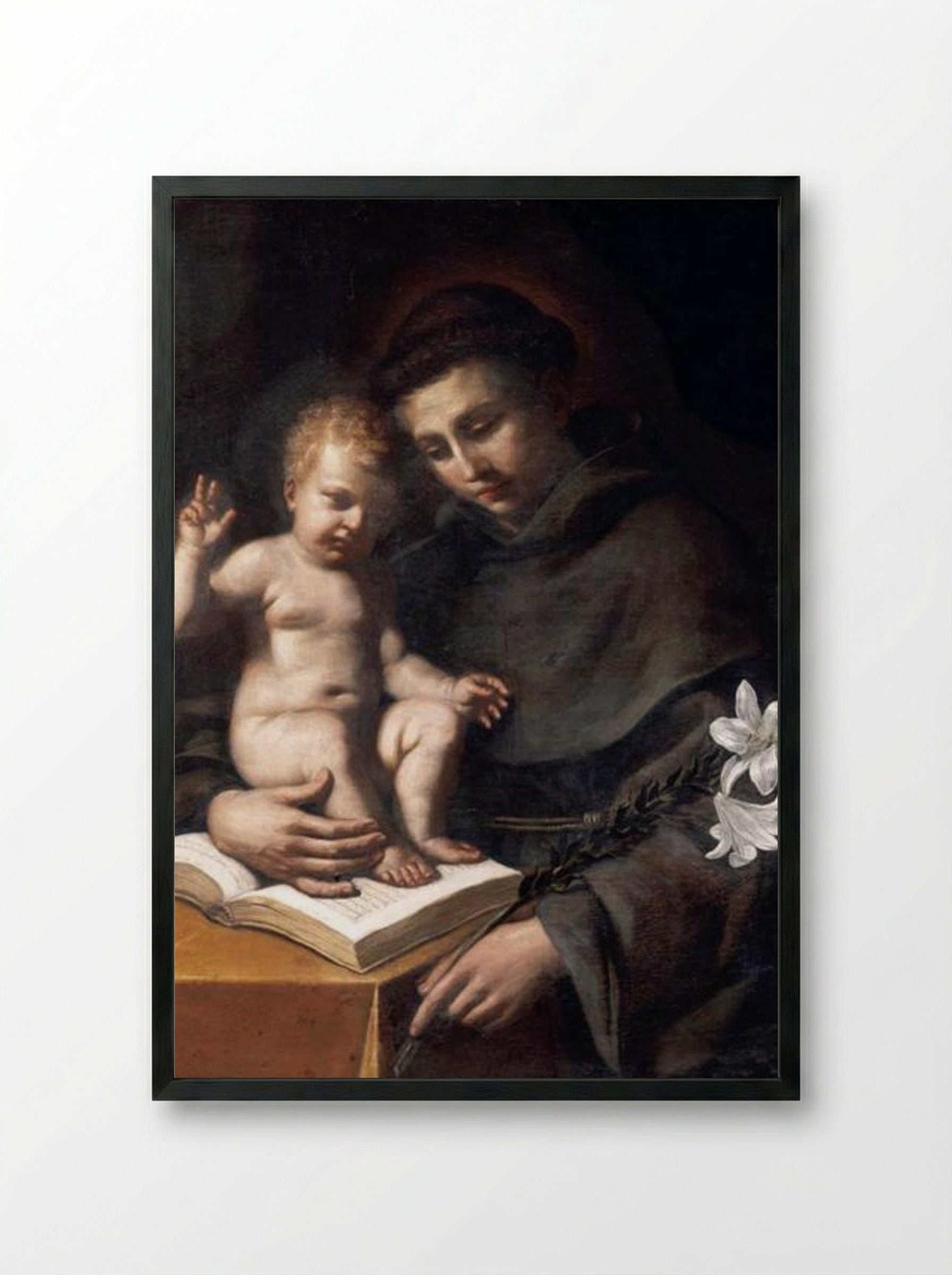 St Anthony of Padua with the Infant Christ - Guercino - Framed Print Black