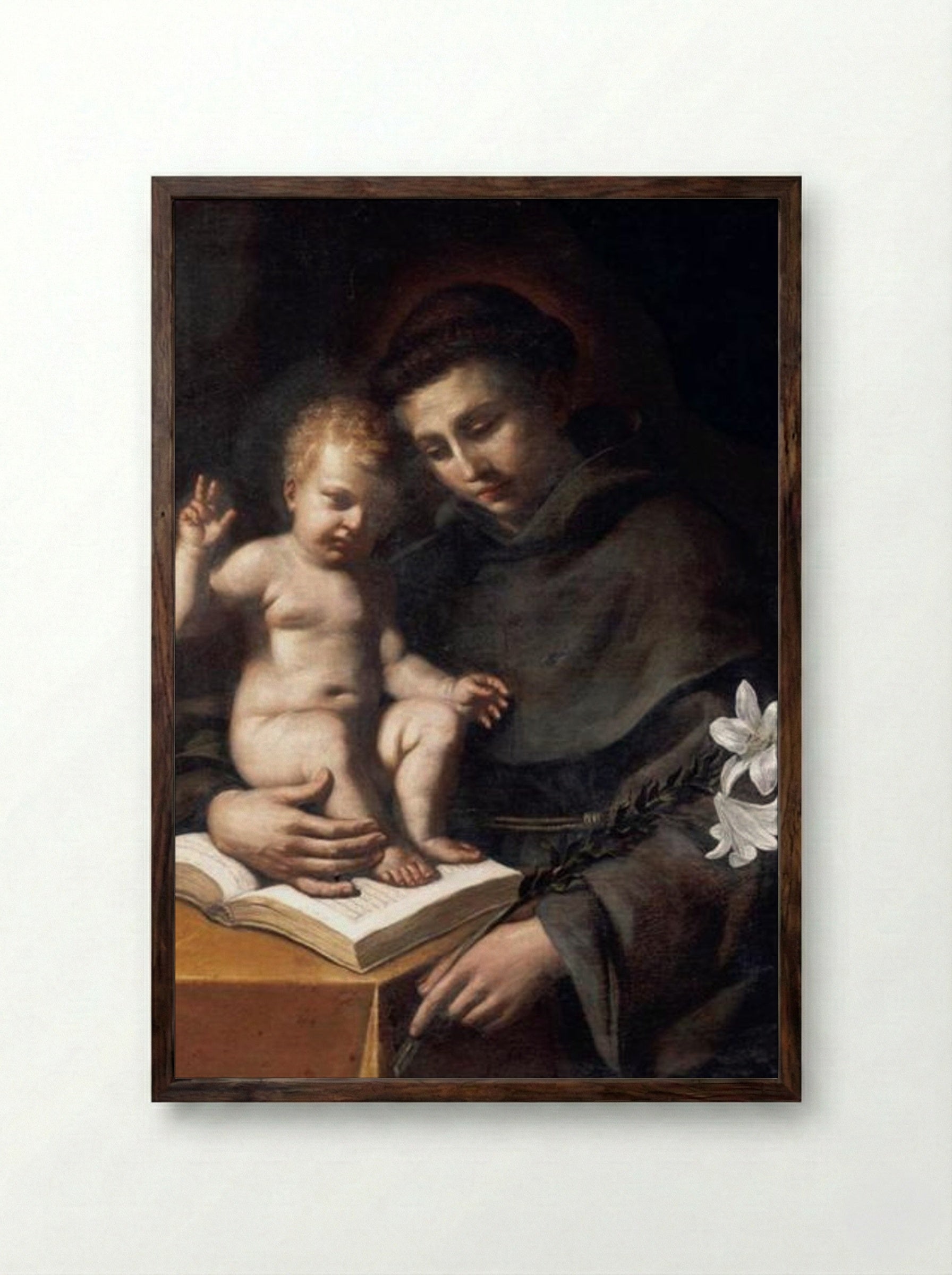 St Anthony of Padua with the Infant Christ - Guercino - Framed Print Dark Wood