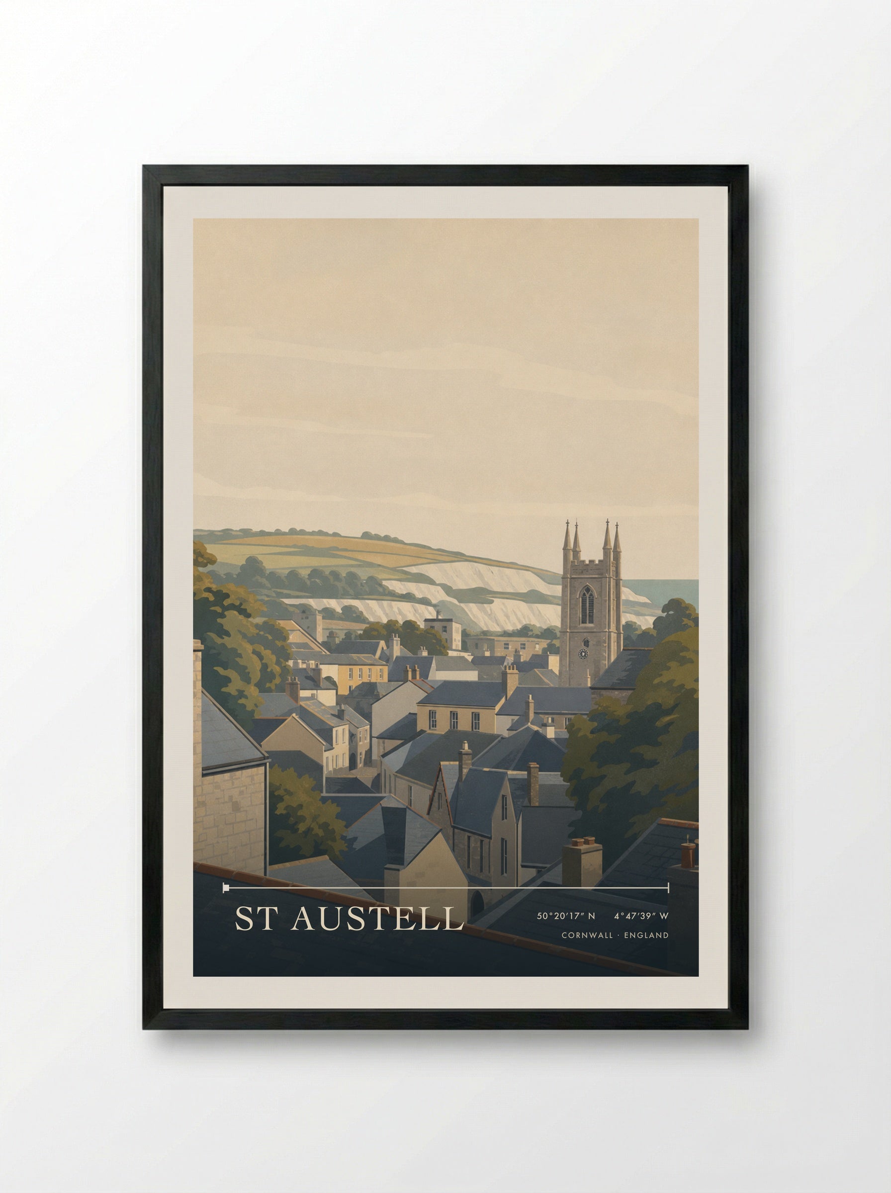 St Austell Cornwall England Travel Poster - Framed Print Black