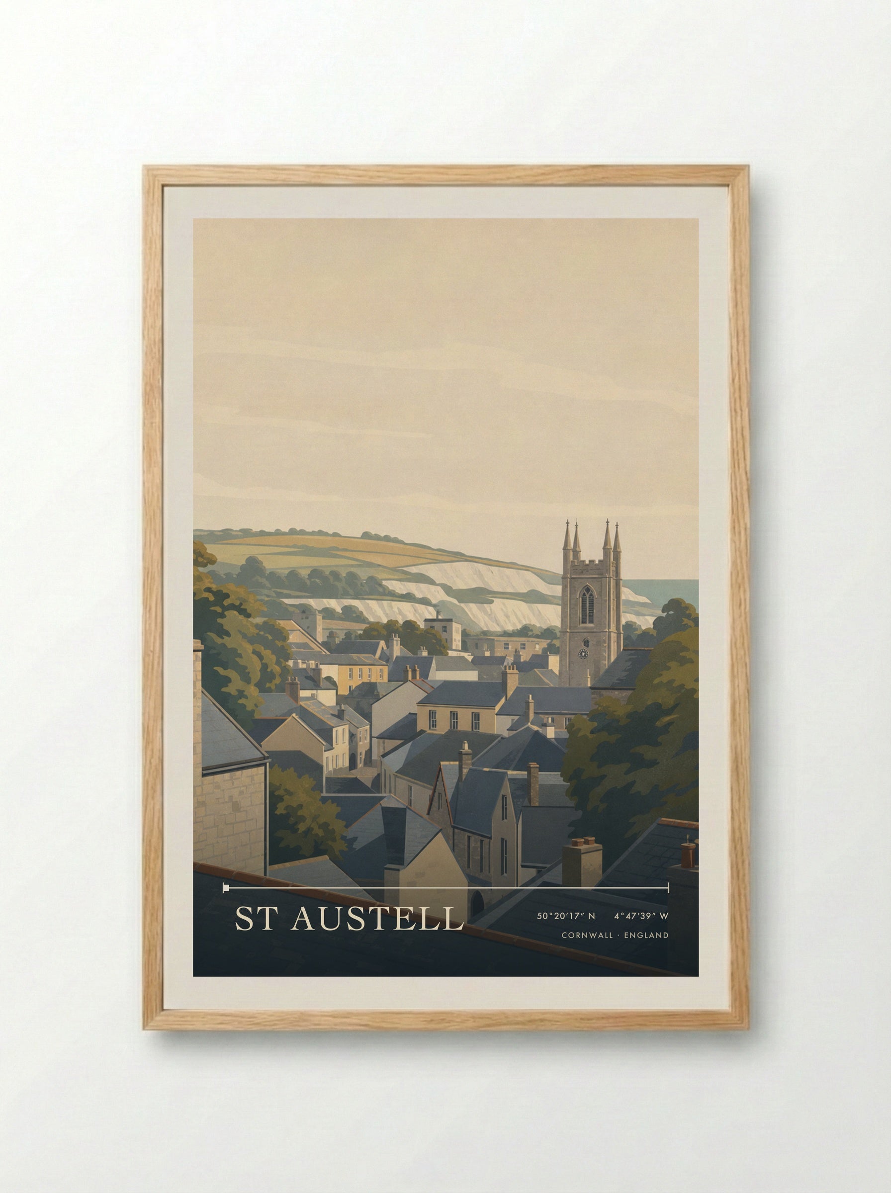 St Austell Cornwall England Travel Poster - Framed Print Wood