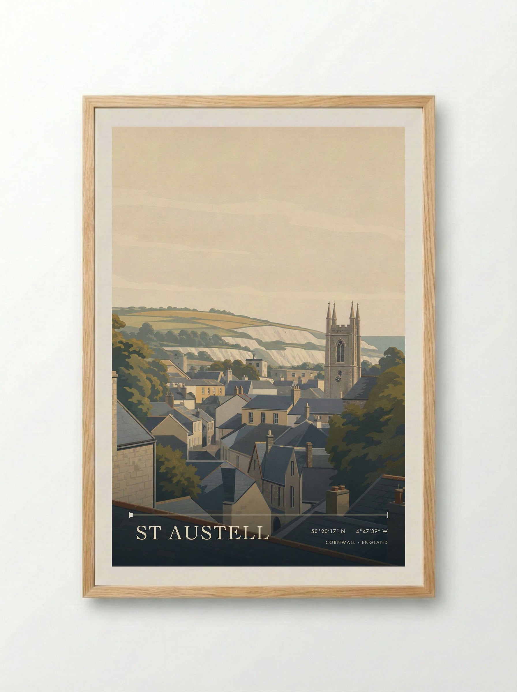 St Austell Cornwall England Travel Poster - Framed Print Wood