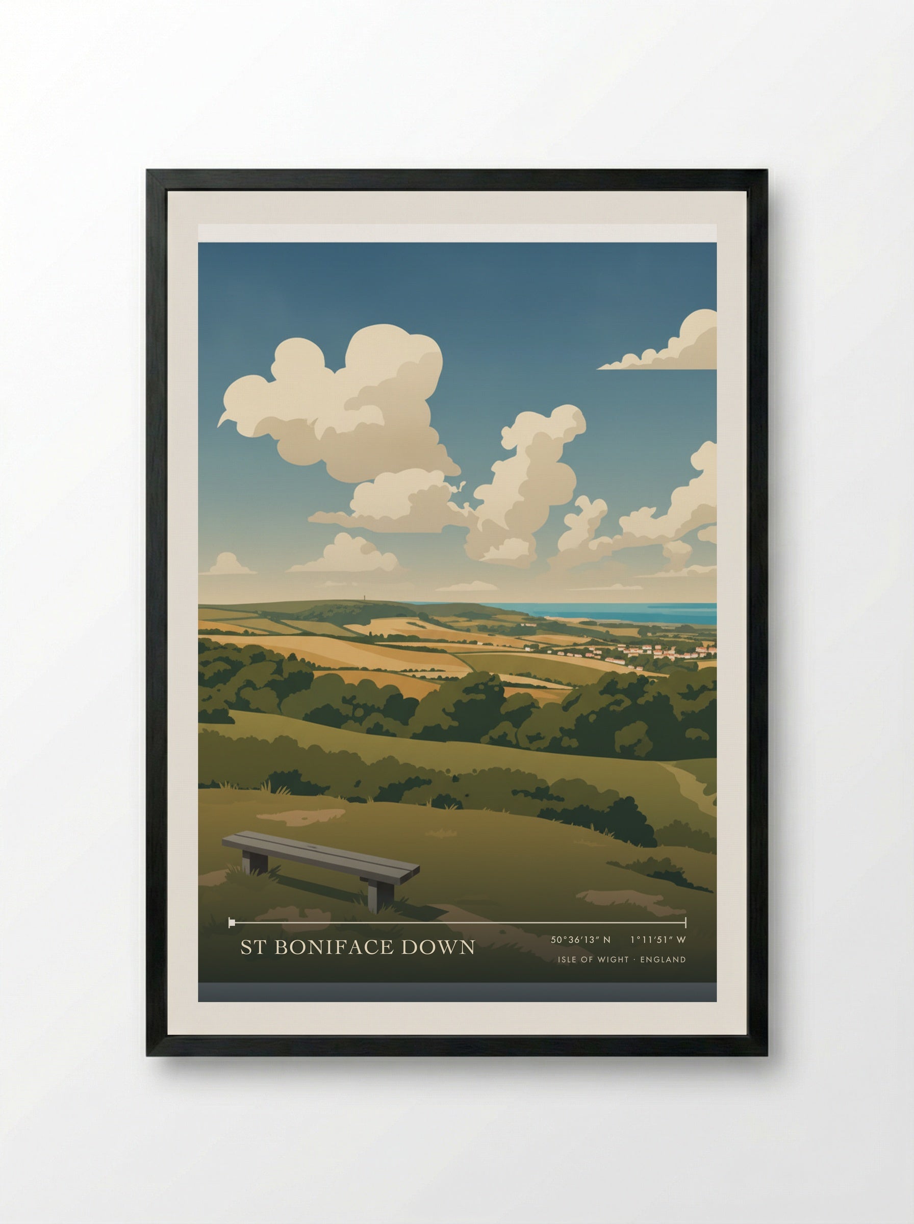St Boniface Down Isle of Wight England Travel Poster - Framed Print Black