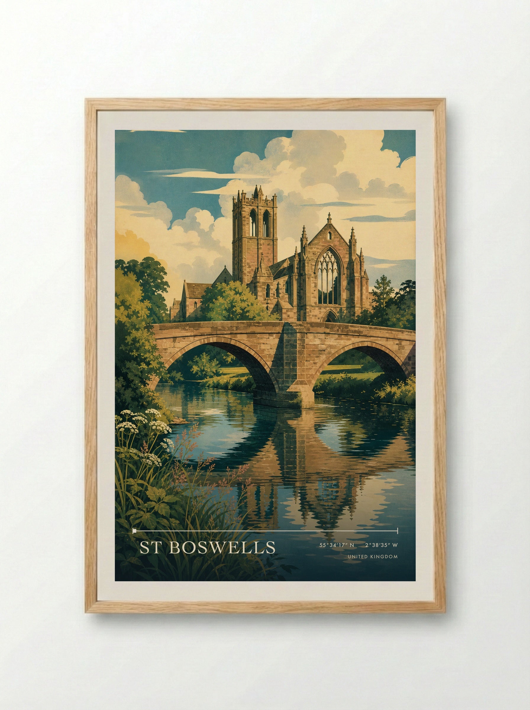 St Boswells United Kingdom Travel Poster - Framed Print Wood
