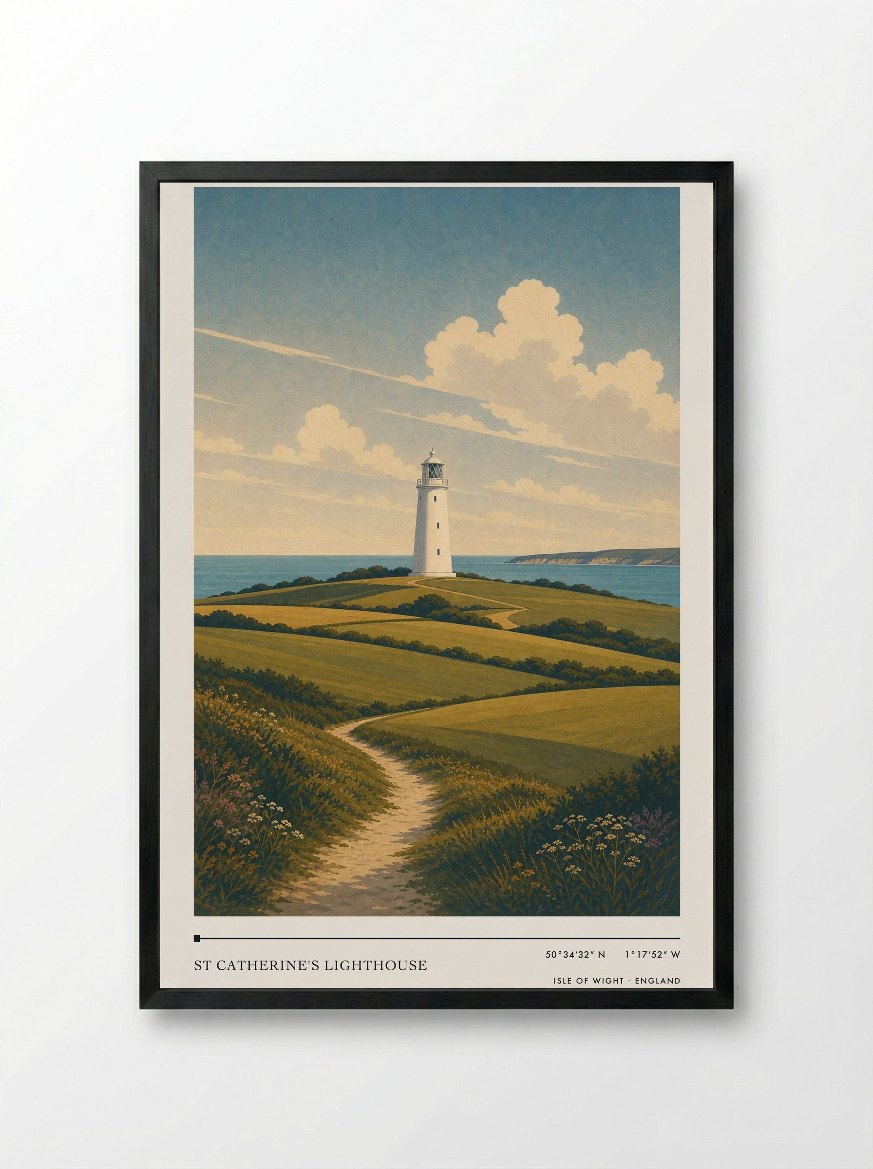 St Catherine's Lighthouse Isle of Wight England Travel Poster - Framed Print Black