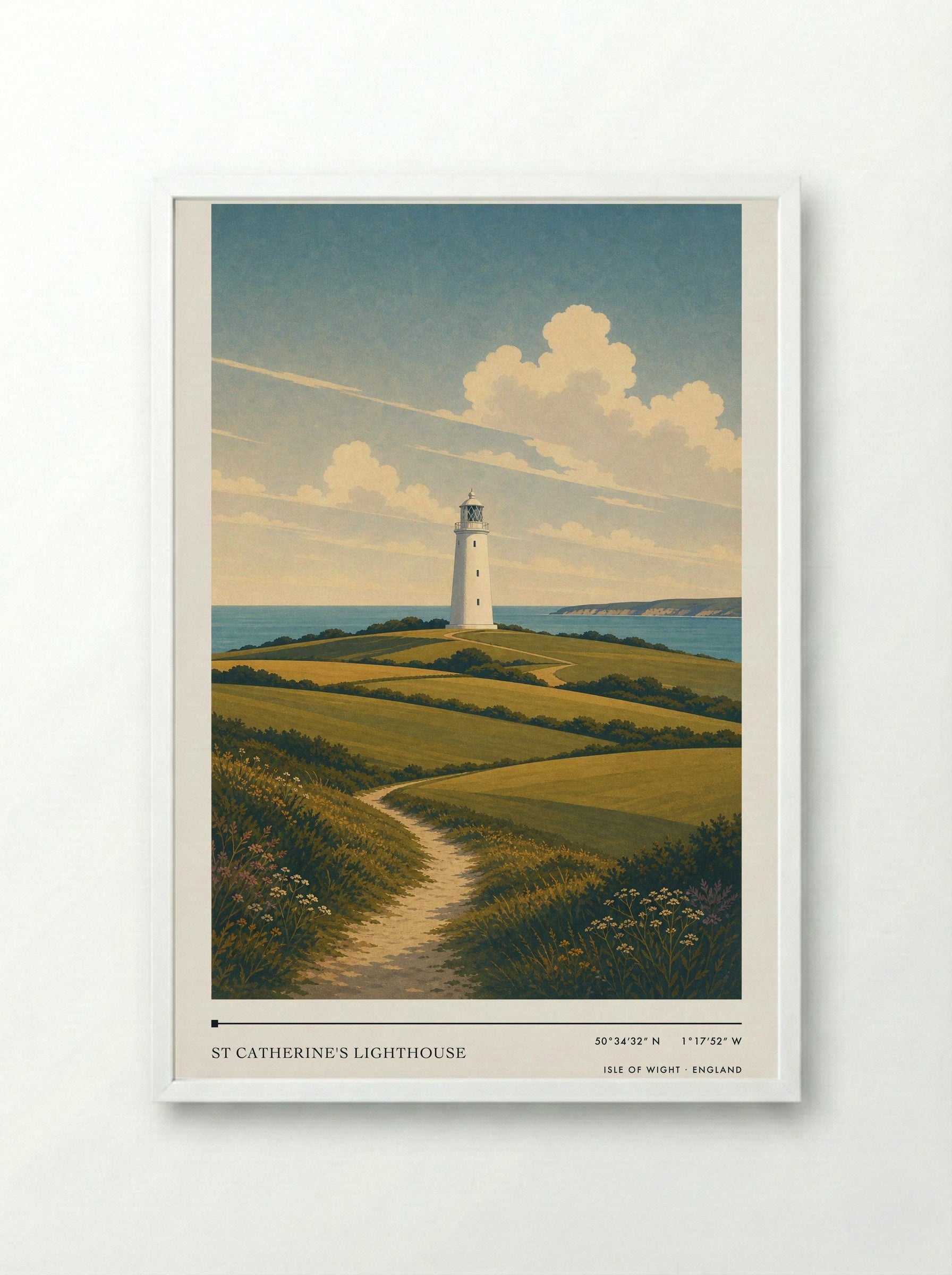 St Catherine's Lighthouse Isle of Wight England Travel Poster - Framed Print White