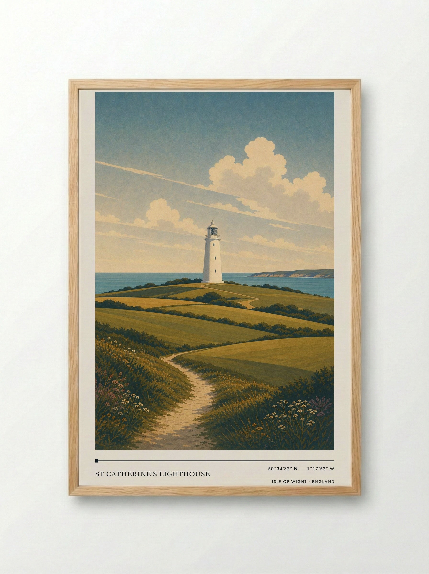 St Catherine's Lighthouse Isle of Wight England Travel Poster - Framed Print Wood