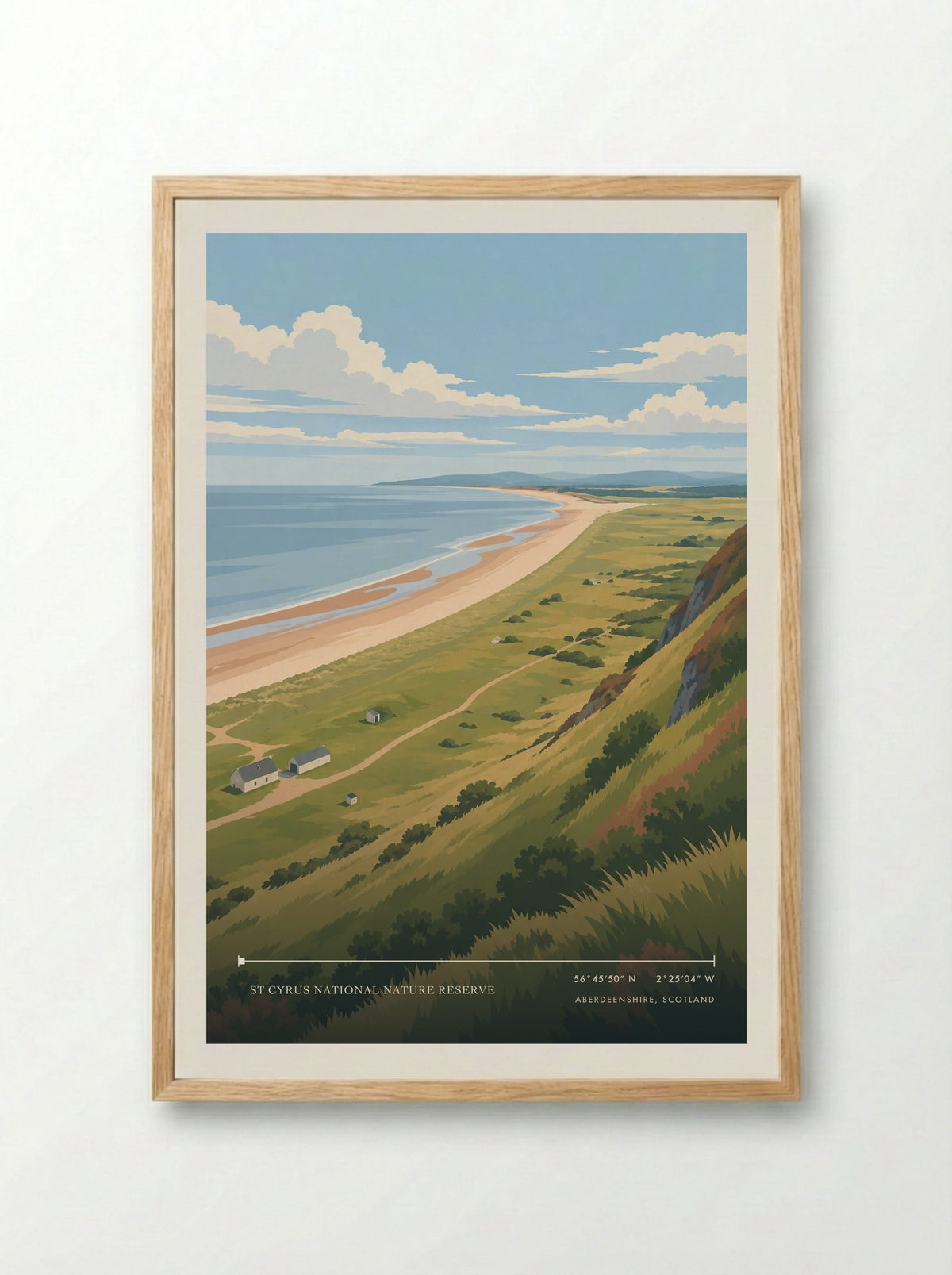 St Cyrus National Nature Reserve, Aberdeenshire, Scotland | Travel Poster - Framed Print Wood