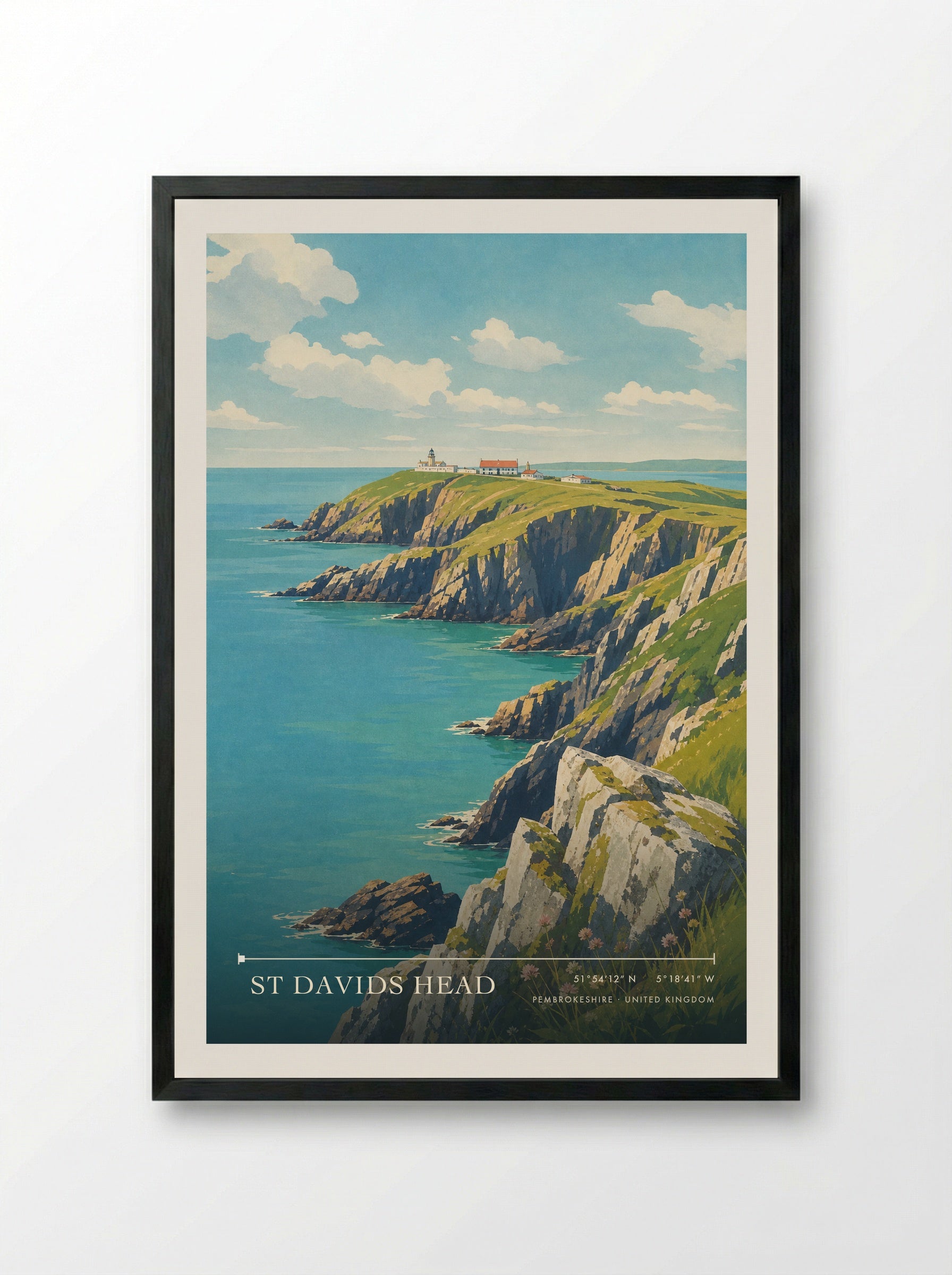 St Davids Head Pembrokeshire United Kingdom Travel Poster - Framed Print Black