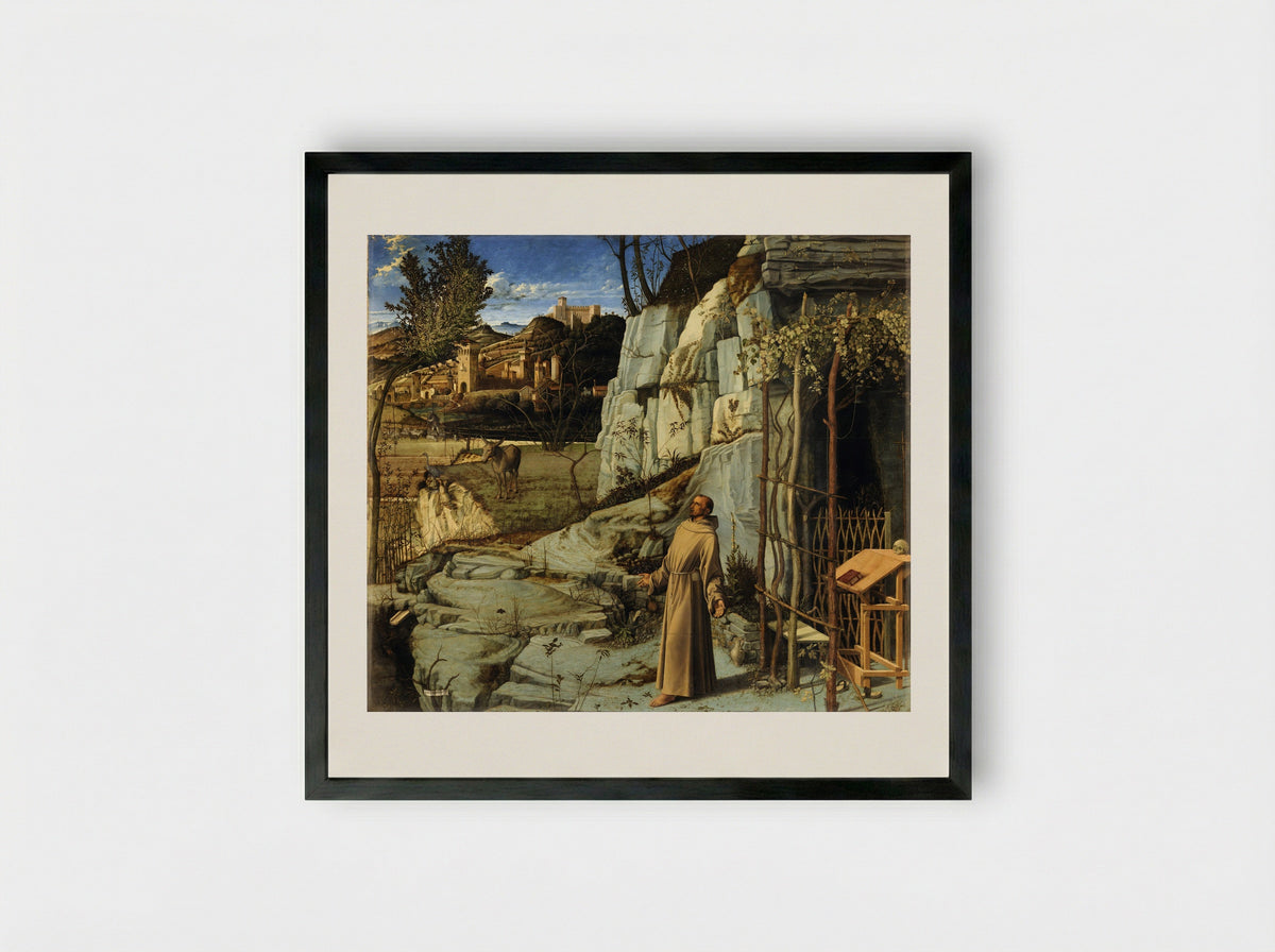 St Francis in Ecstasy - Giovanni Bellini - Framed Print Black