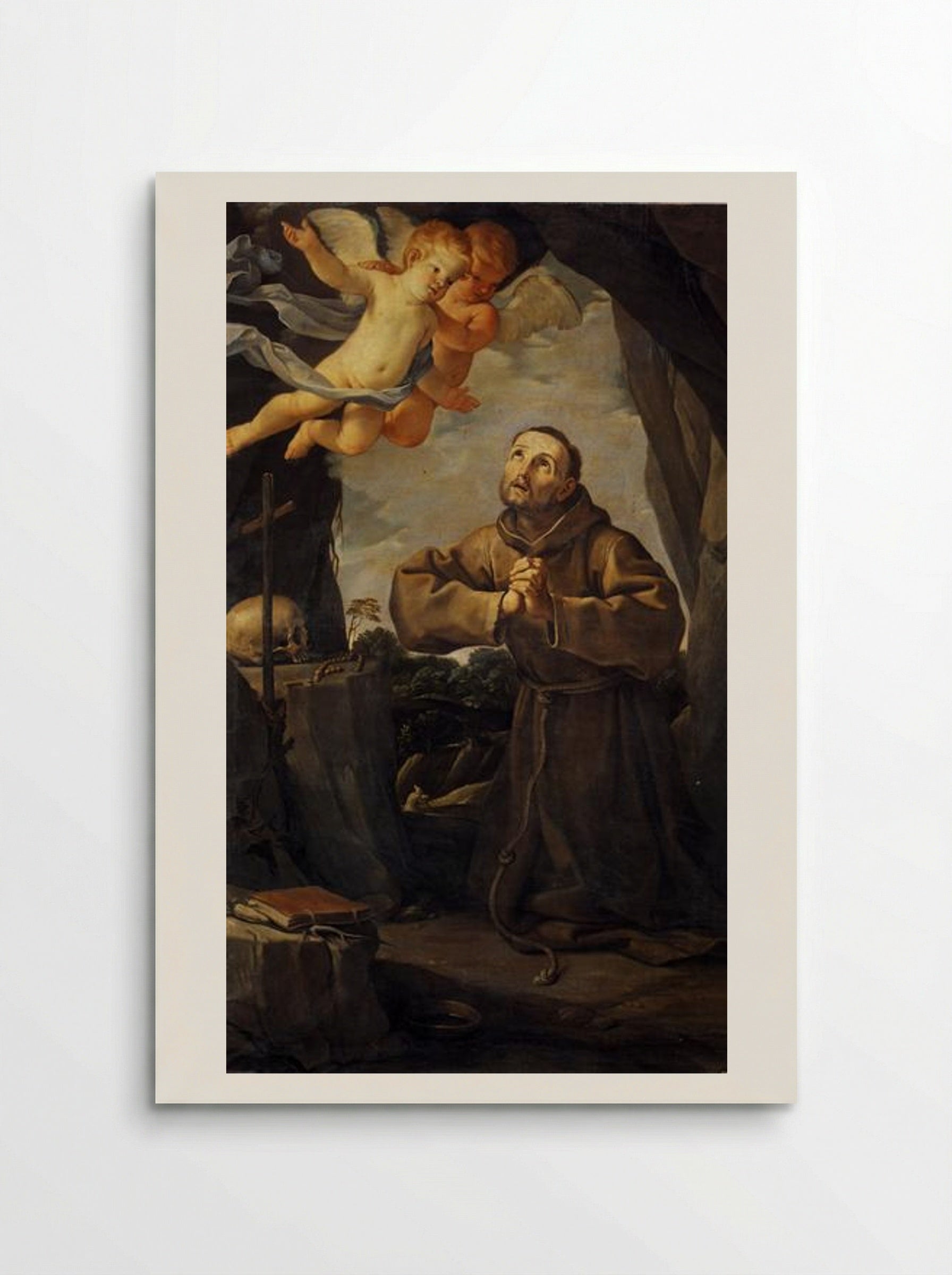 St Francis in Prayer with Two Angels - Guido Reni - Poster