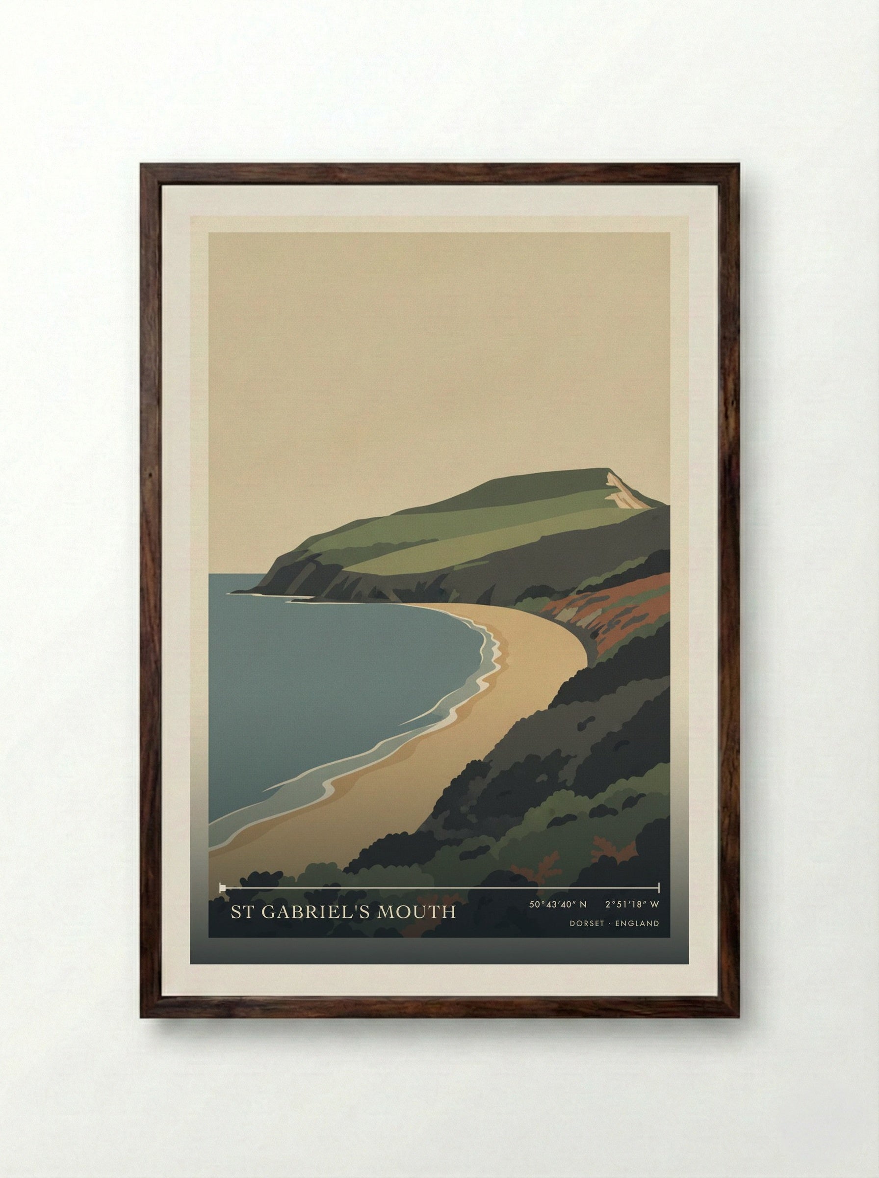 St Gabriel's Mouth Dorset England Travel Poster - Framed Print Dark Wood