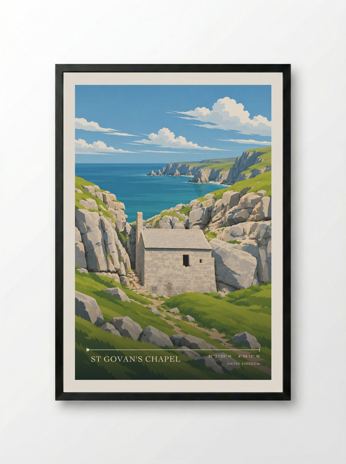 St Govan's Chapel | Travel Poster - Framed Print Black