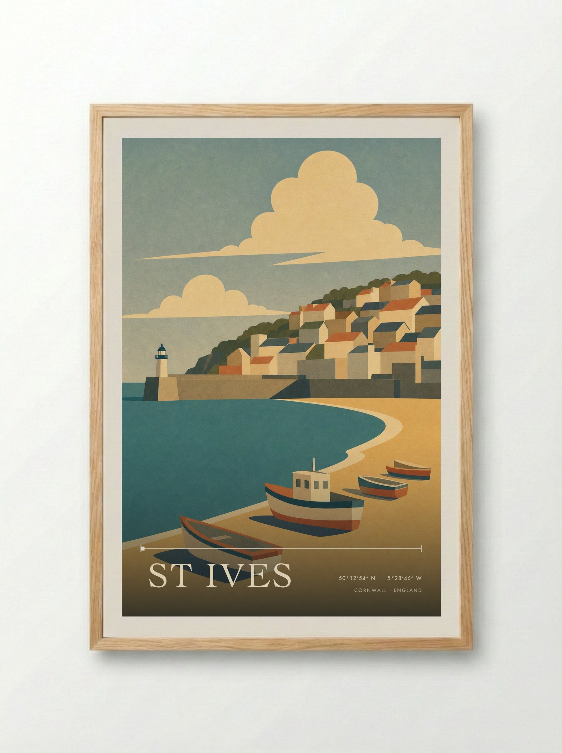 St Ives Cornwall Travel Poster - Framed Print Wood