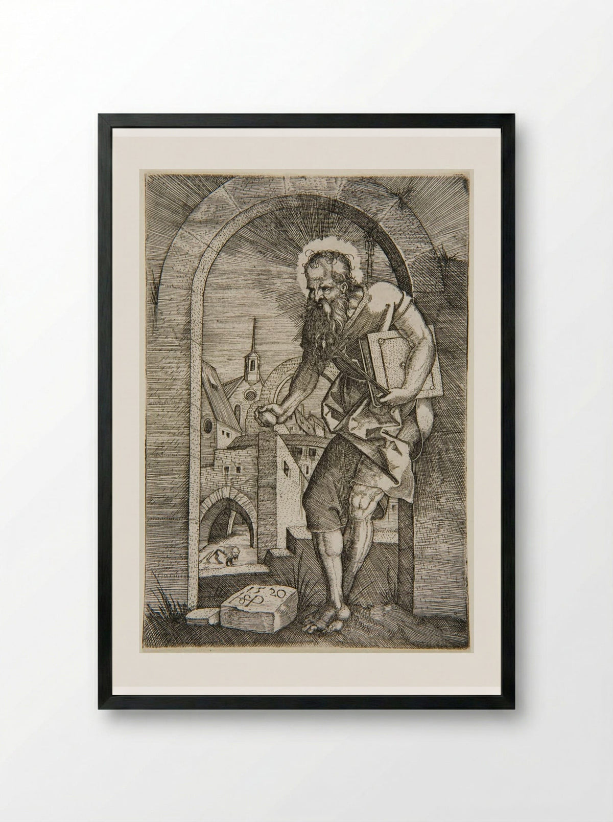 St Jerome at the Arch - Sebald Beham - Framed Print Black