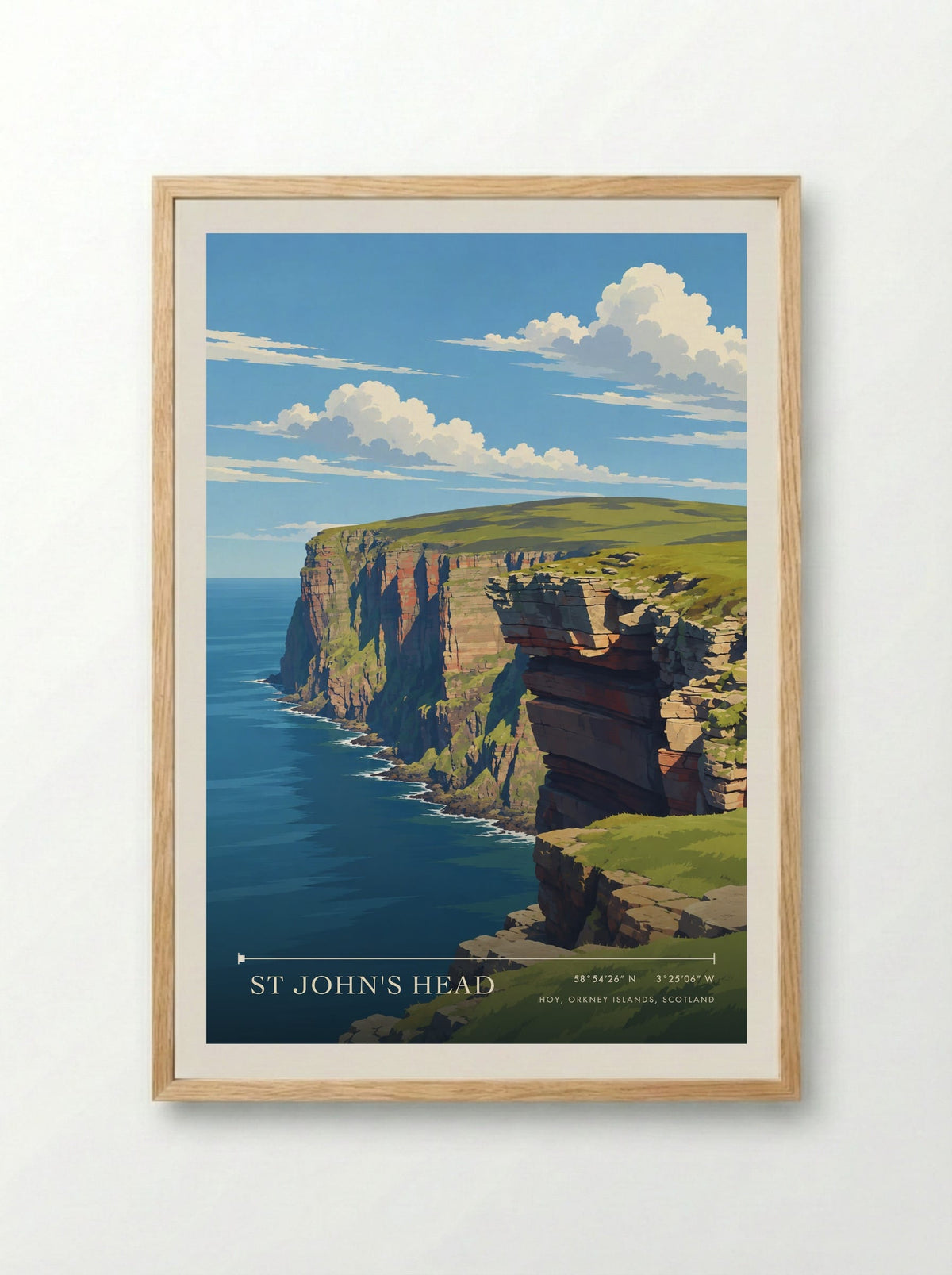 St John's Head, Hoy, Orkney Islands, Scotland | Travel Poster - Framed Print Wood