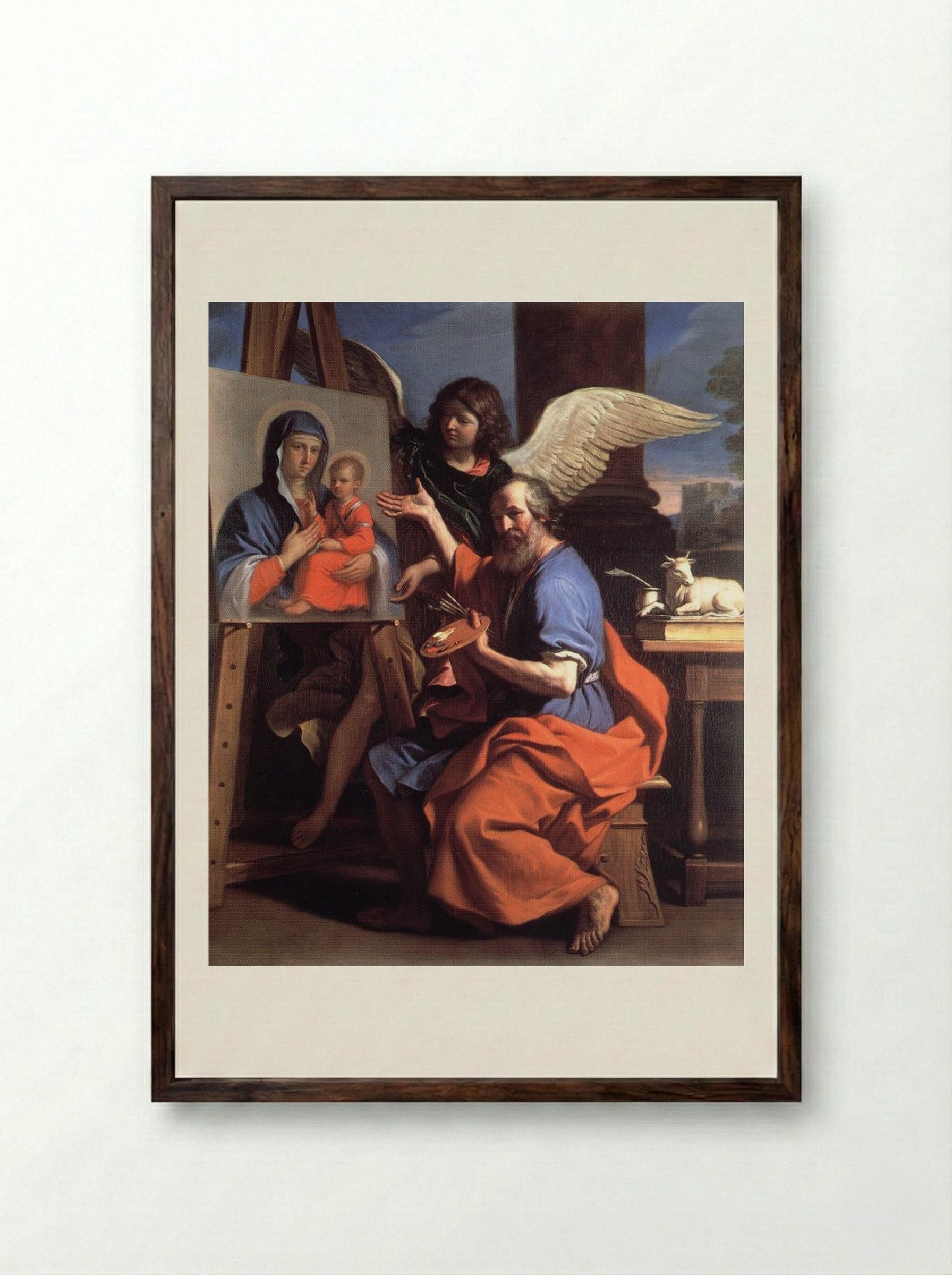 St Luke Displaying a Painting of the Virgin - Guercino - Framed Print Dark Wood