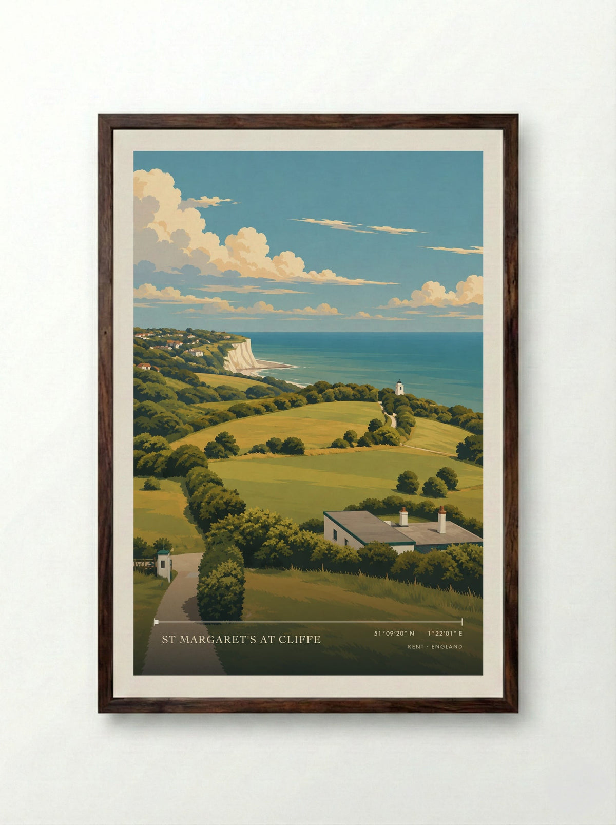 St Margaret's at Cliffe, Kent | Travel Poster - Framed Print Dark Wood