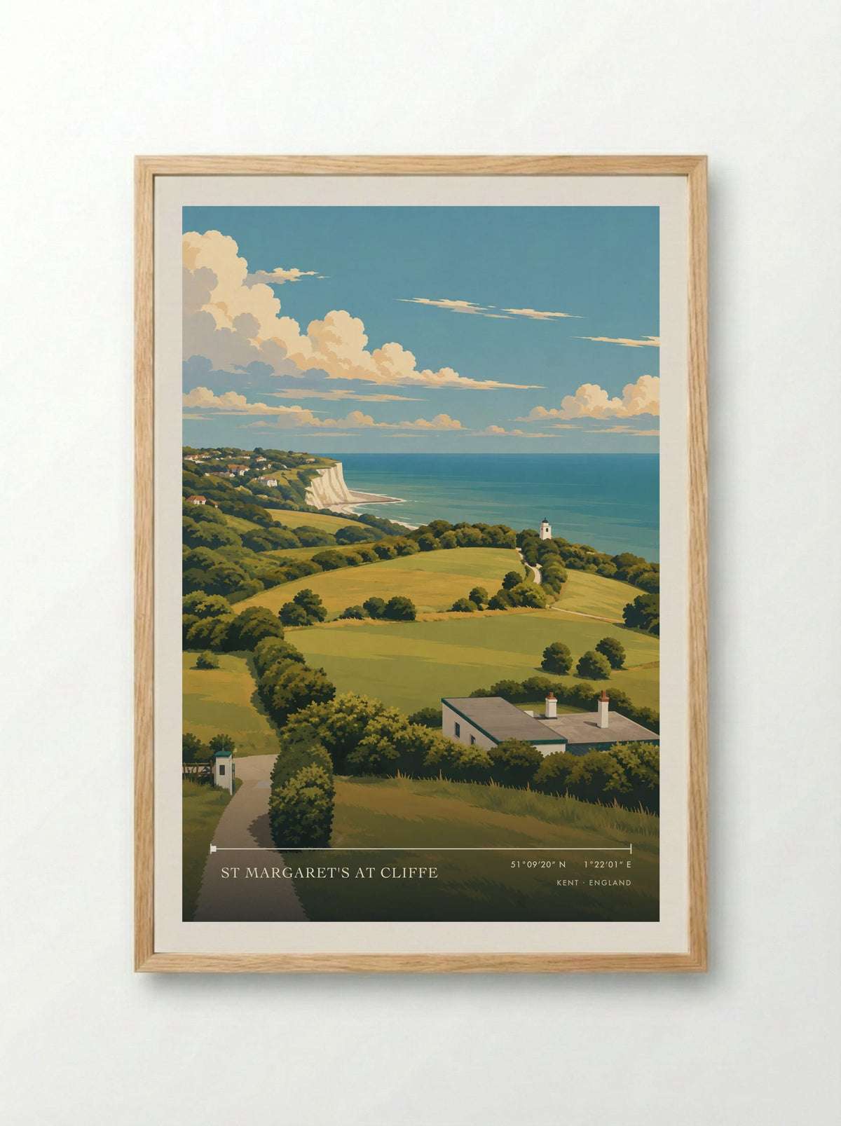 St Margaret's at Cliffe, Kent | Travel Poster - Framed Print Wood