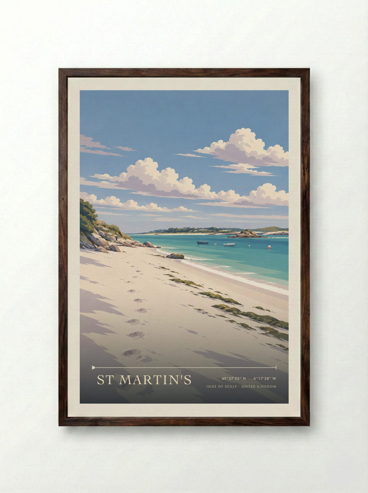 St Martin's, Isles of Scilly | Travel Poster - Framed Print Dark Wood