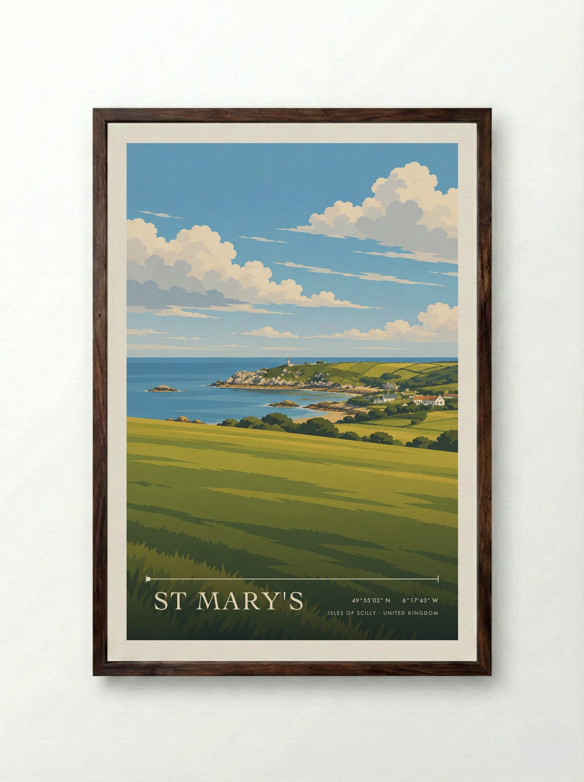 St Mary's, Isles of Scilly | Travel Poster - Framed Print Dark Wood
