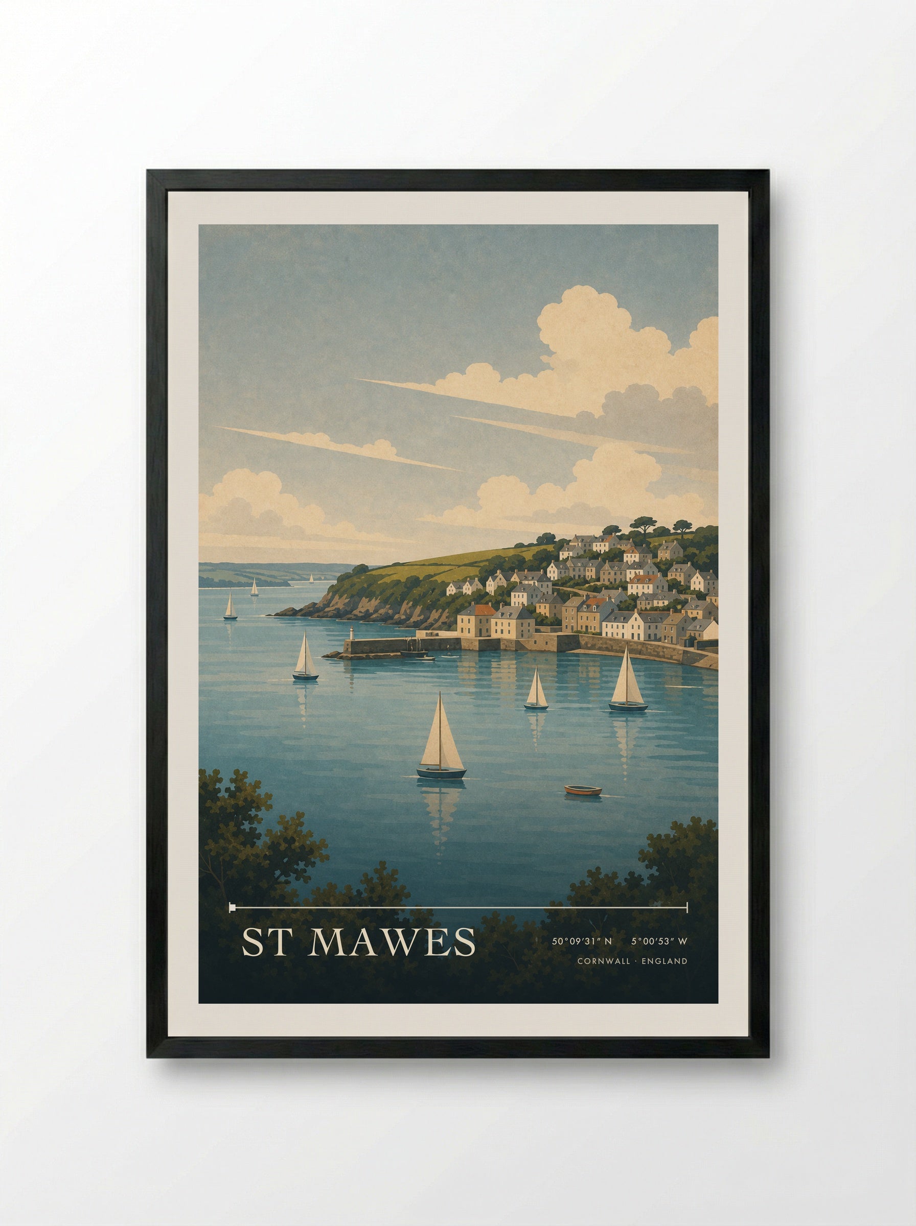 St Mawes Cornwall England Travel Poster - Framed Print Black