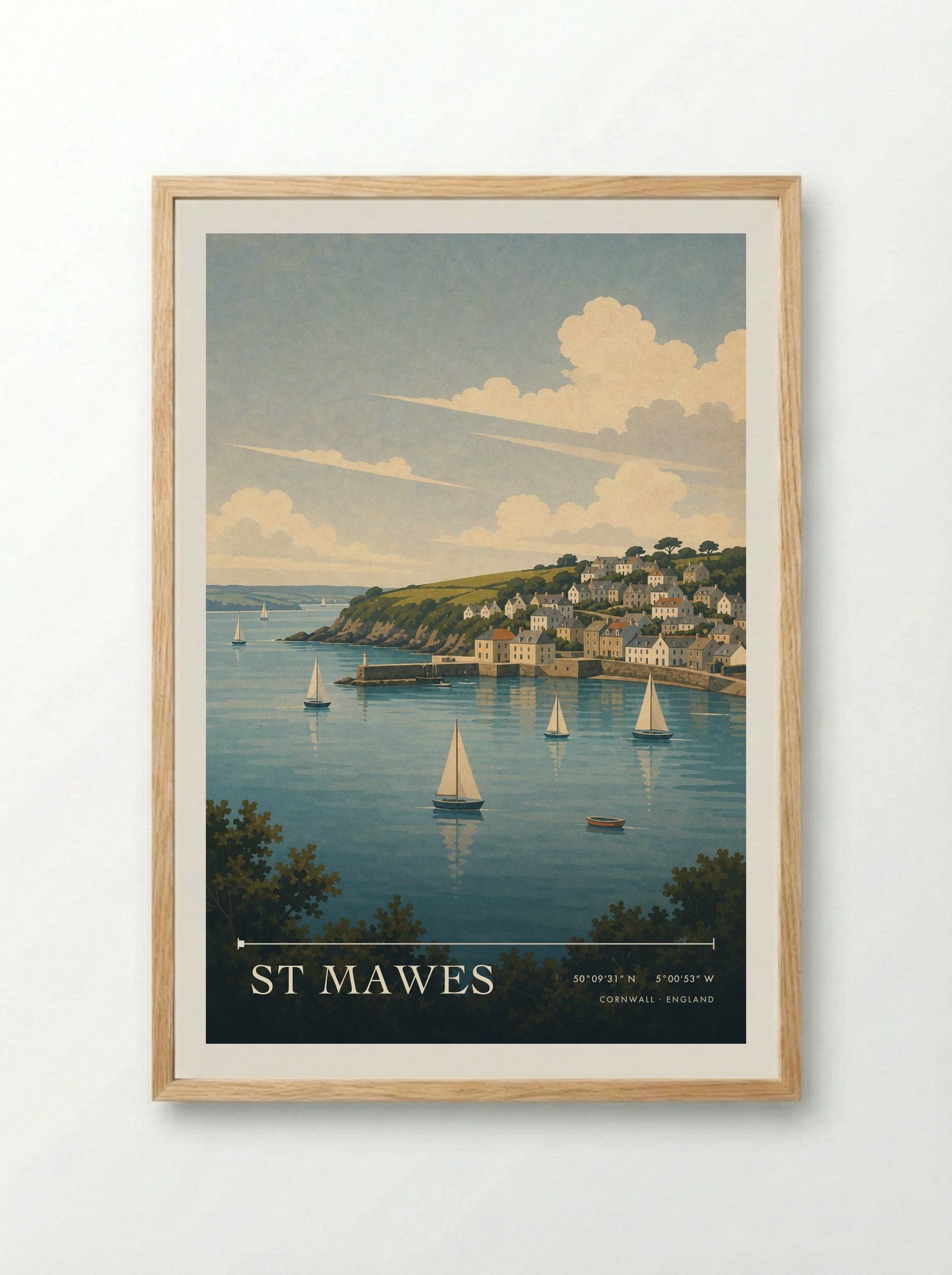 St Mawes Cornwall England Travel Poster - Framed Print Wood